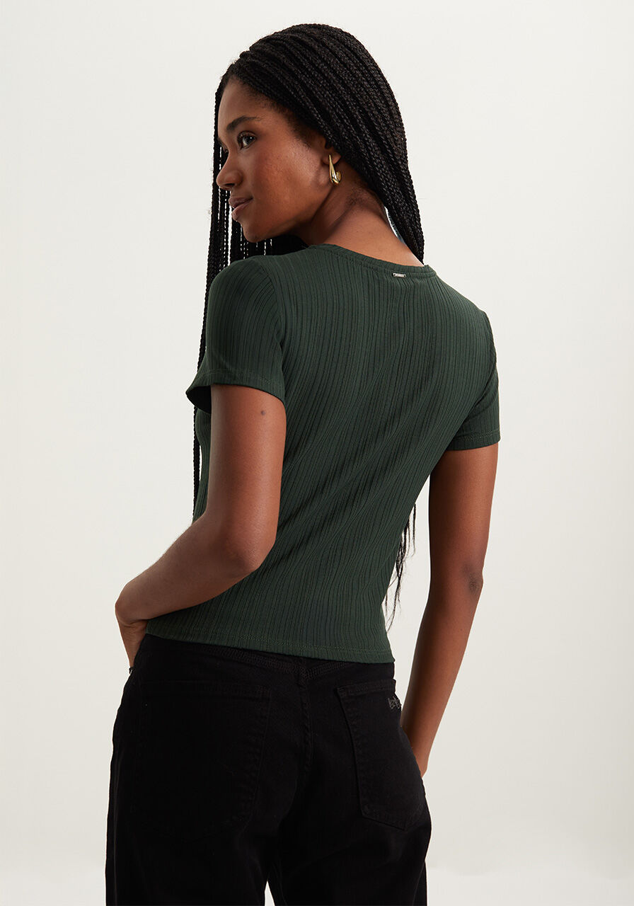 Blusa B&aacute;sica De Mangas Curtas Em Malha Canelada, , large.