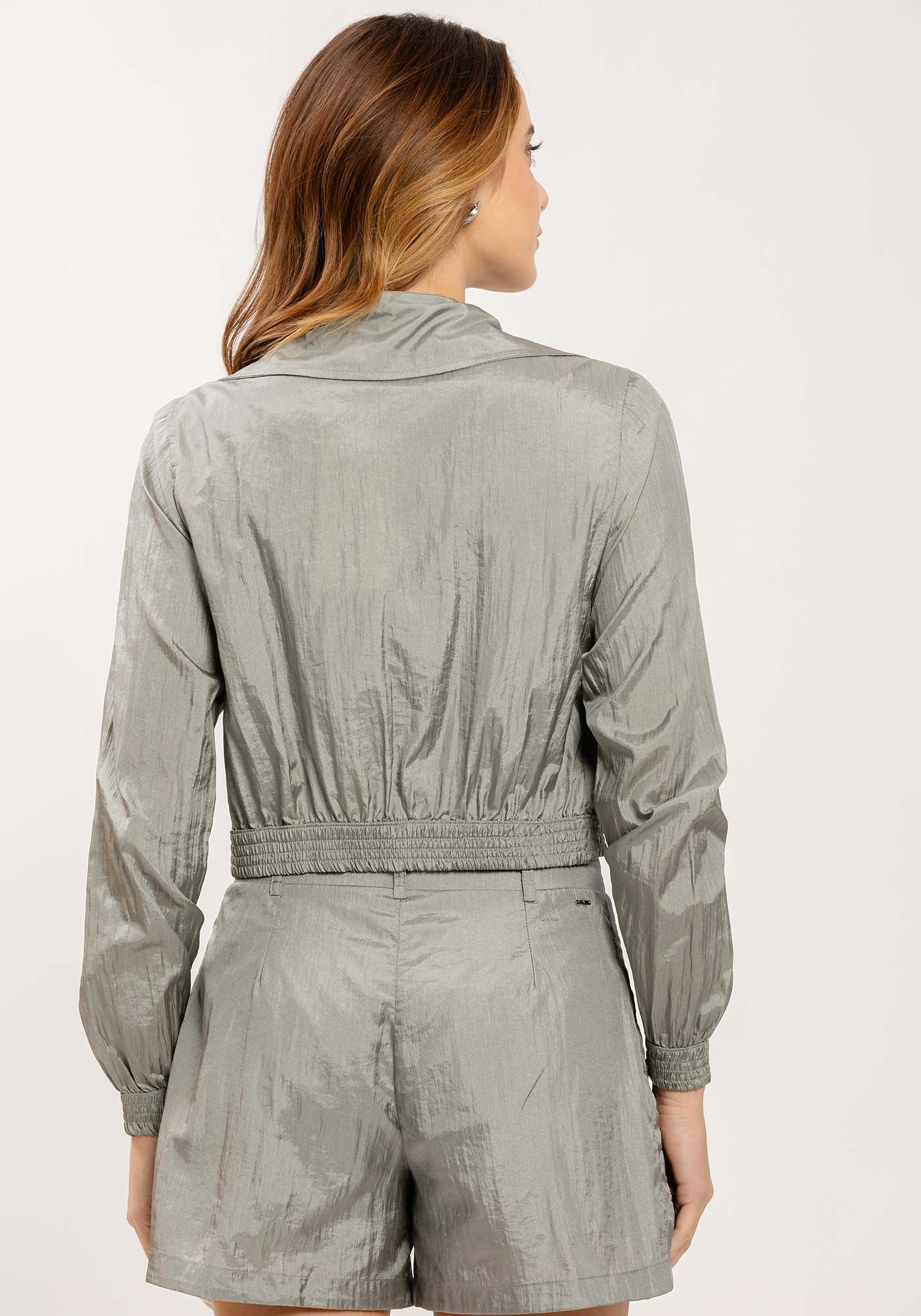 Jaqueta Bomber em Nylon com Brilho, , large.