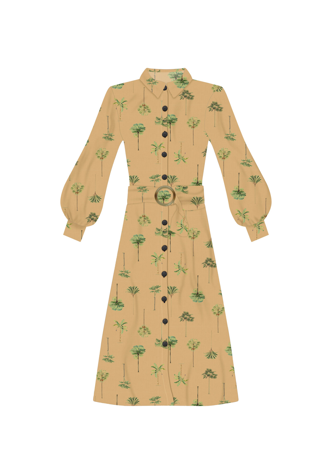 Vestido Chemise Midi Cinto Estampado, ARVOREDO, large.