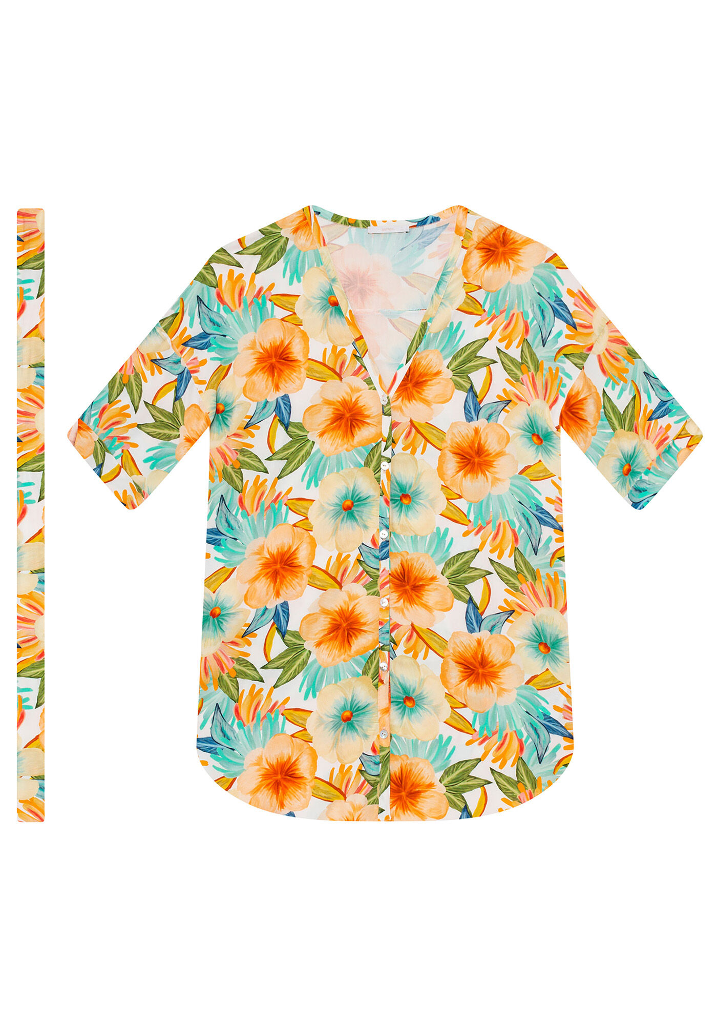 Camisa Tecido Saida de Praia Manga 3/4, , large.