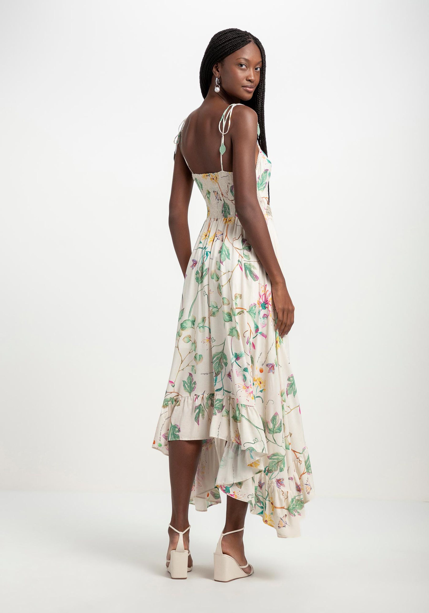 Vestido Midi Estampado com Bordado Cintura, DEIA. Vestido Midi Estampado com Bordado Cintura, DEIA, large.