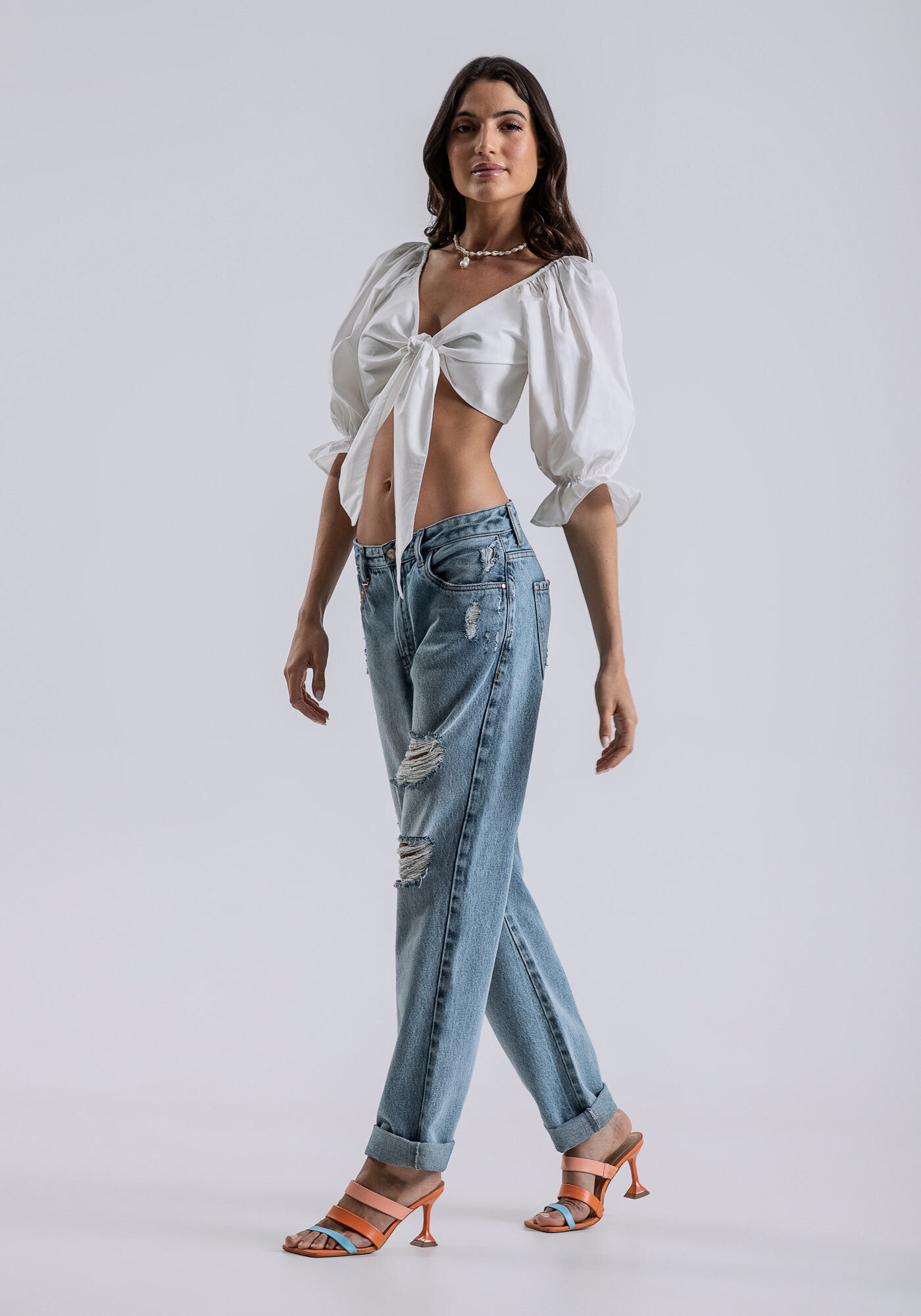 Blusa Manga Bufante com La&ccedil;o, , large.