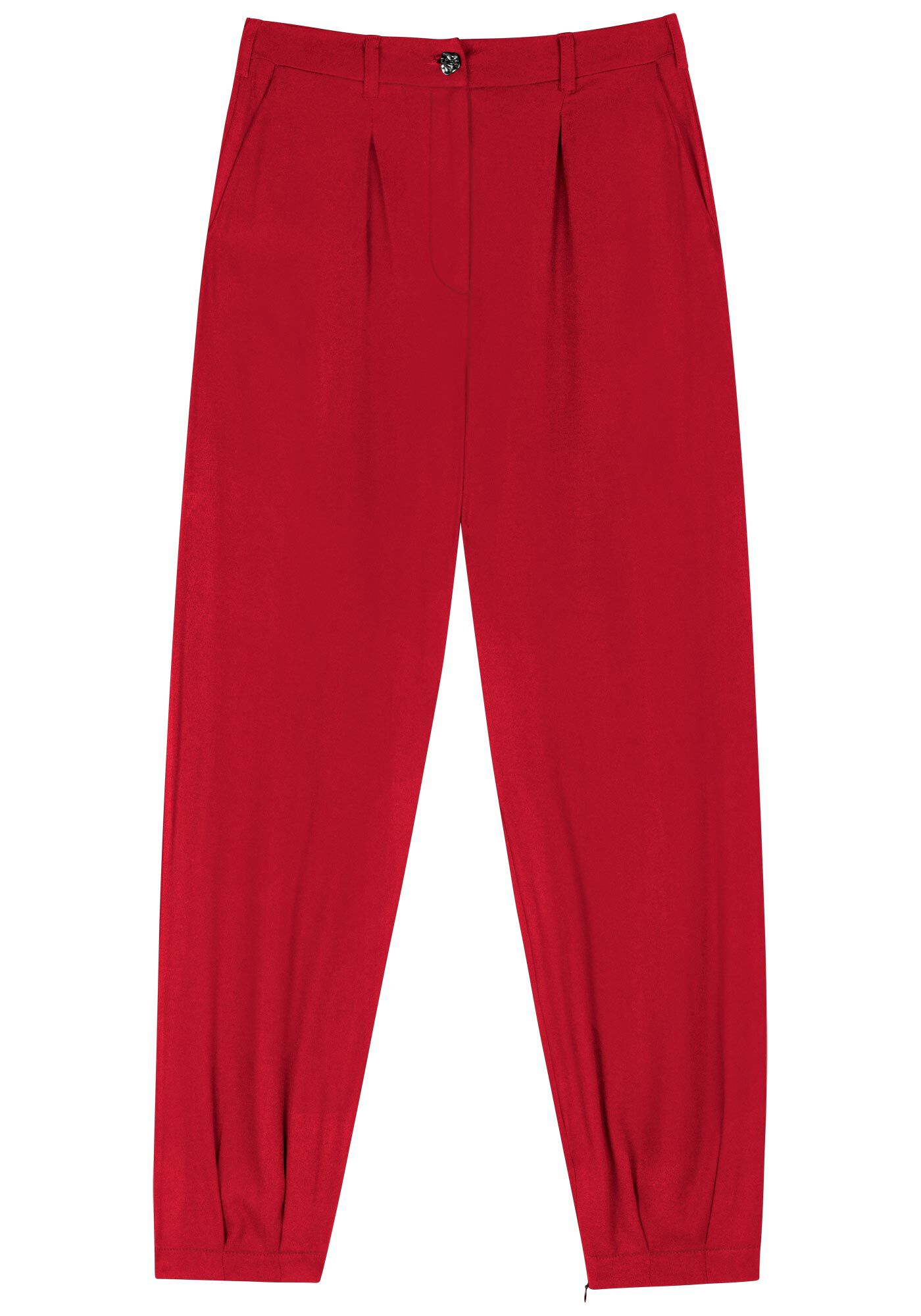 Cal&ccedil;a De Alfaiataria Com Cintura Alta Em Crepe De Viscose, , large.