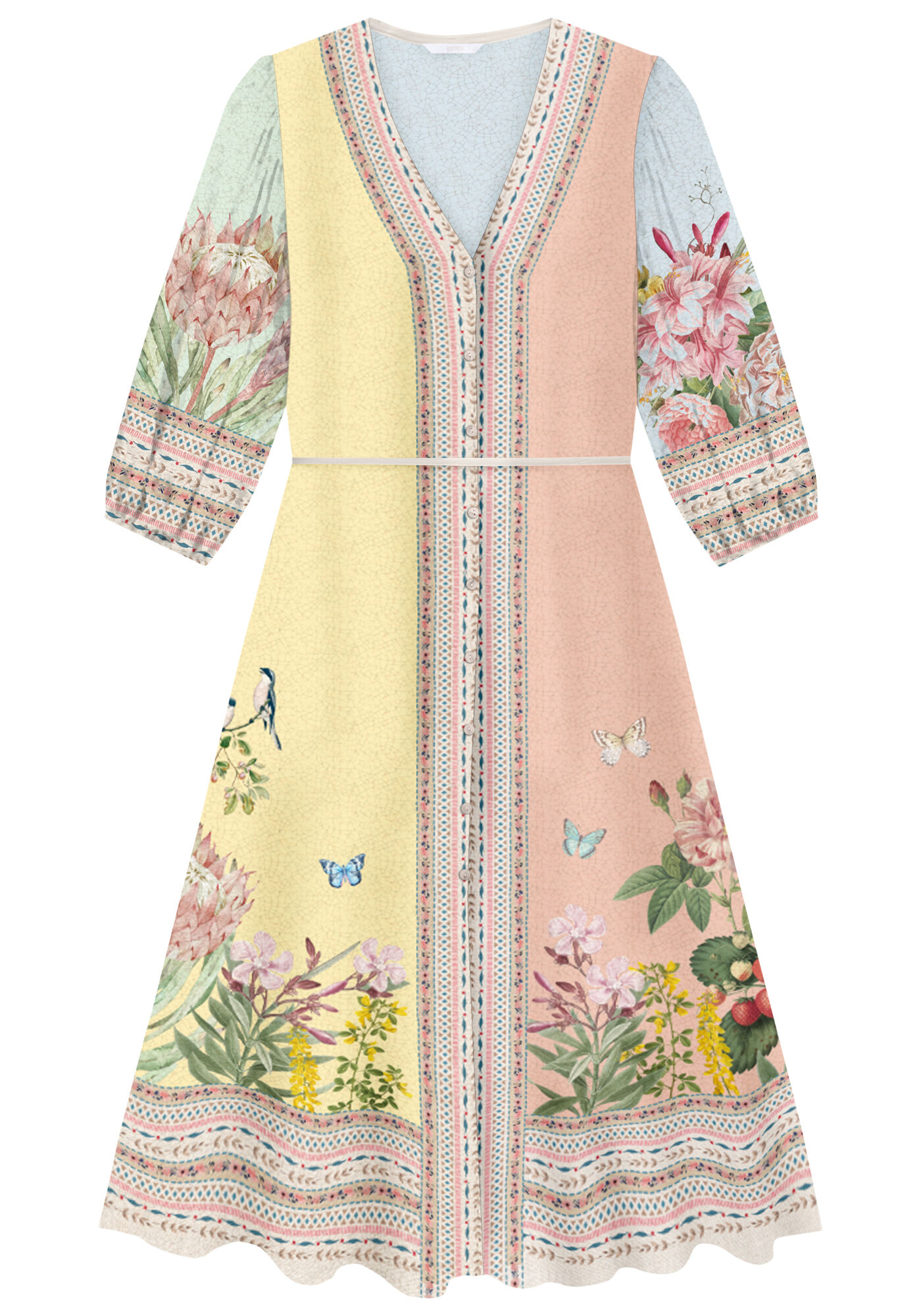 Vestido Midi Manga em Viscose com Cinto, PAPEL DE CARTAS, large.