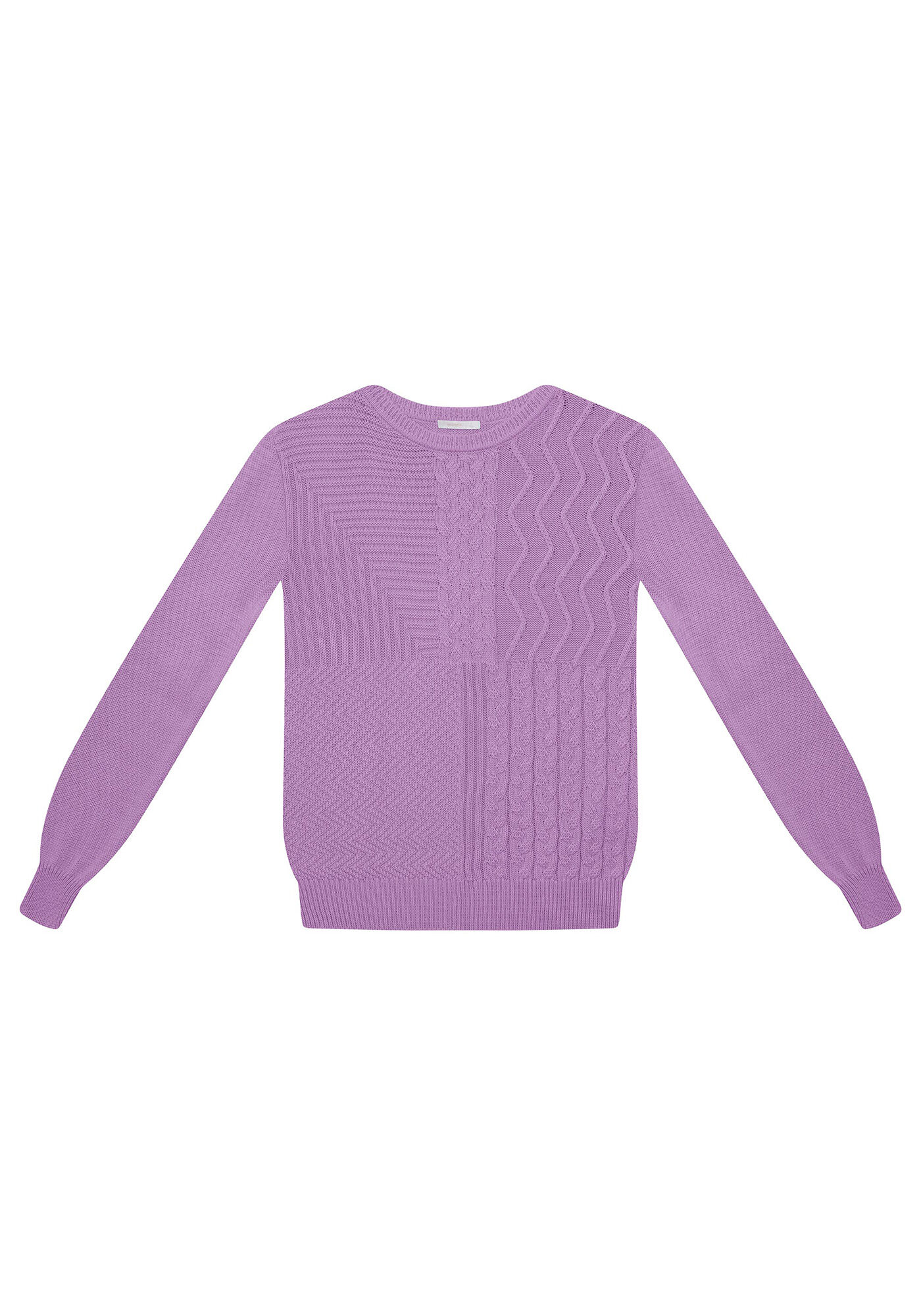 Blus&atilde;o Manga Longa Textura Tric&ocirc;, LILAS, large.