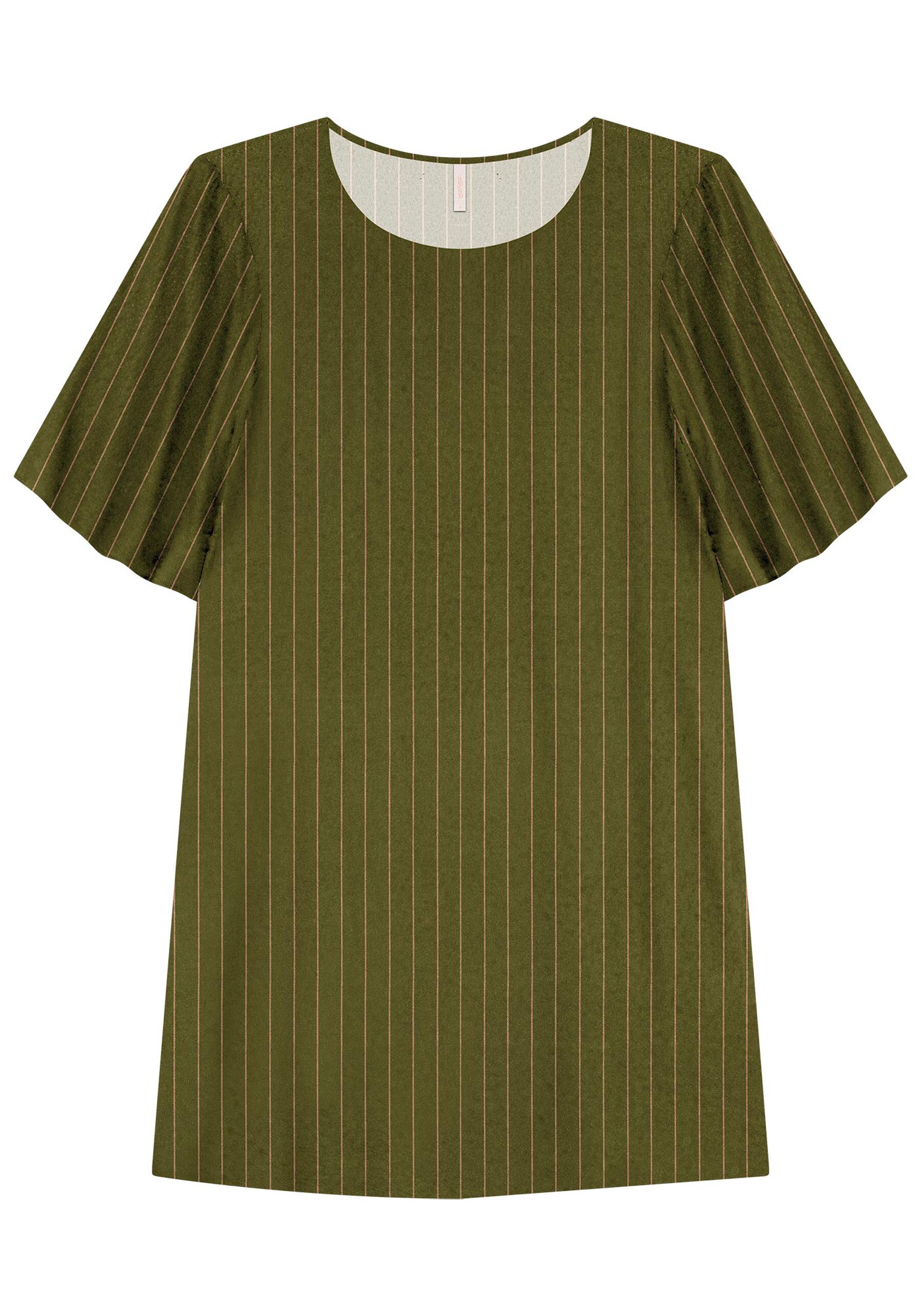 Vestido Curto em Viscose com Manga Flare, STRIPES. Vestido Curto em Viscose com Manga Flare, STRIPES, large.