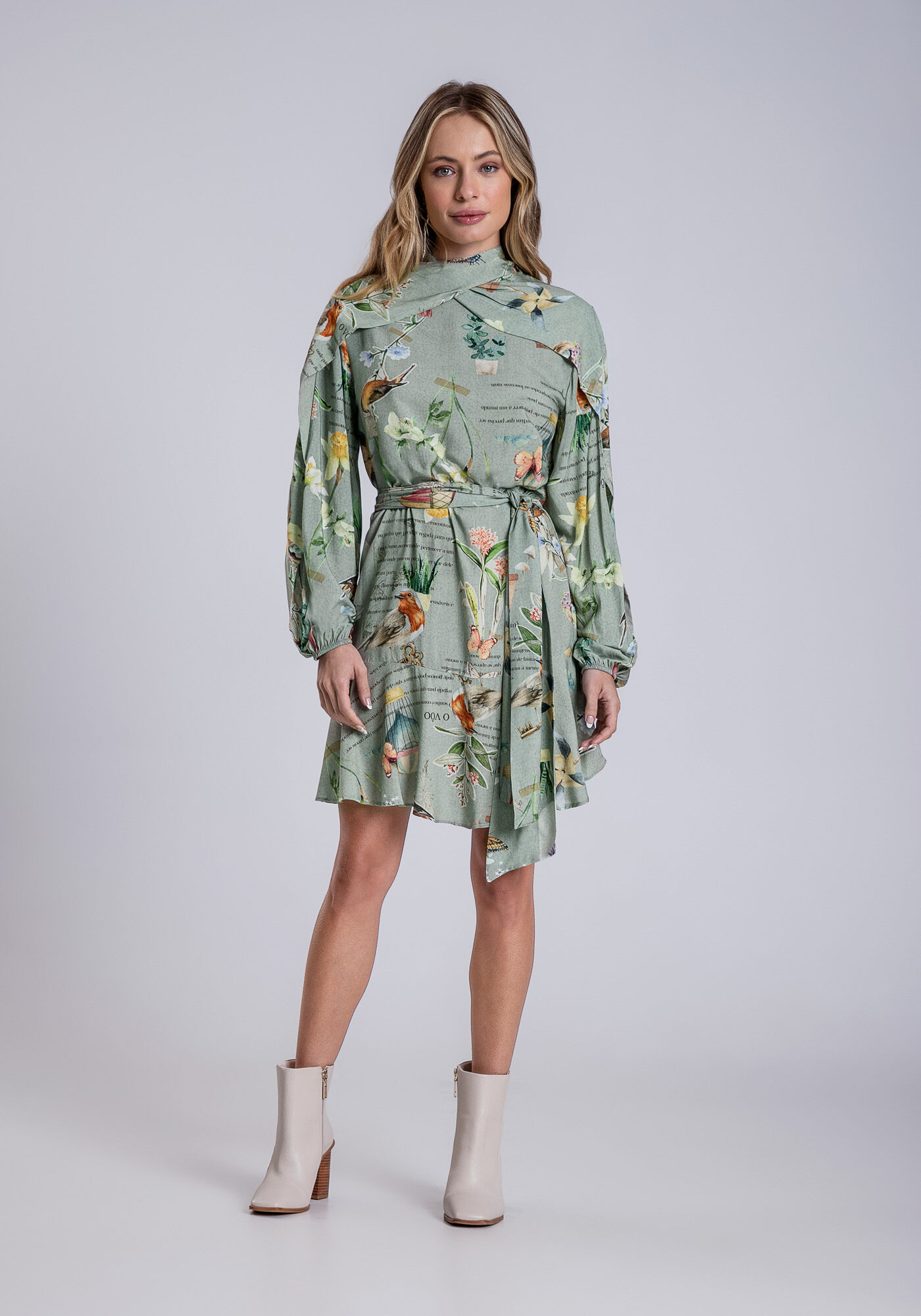 Vestido Mangas Longas Abertura Com Cinto, , large.