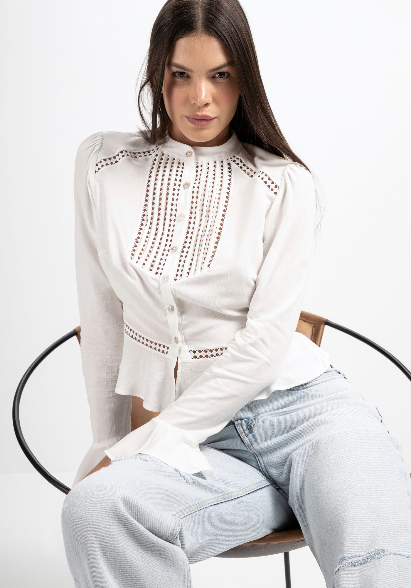 Cal&ccedil;a Jeans Wide Leg Super Alta Destroyed, , large.