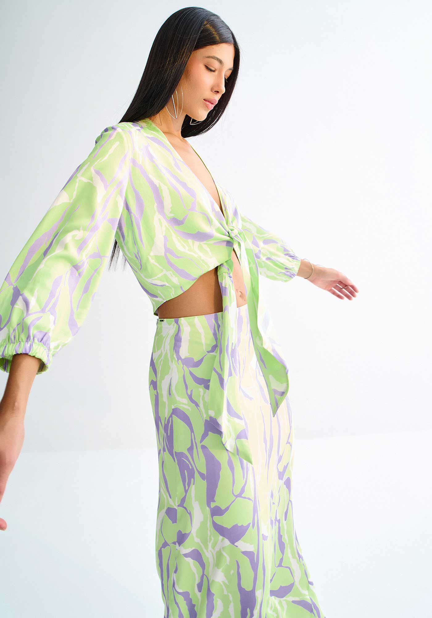 Blusa Cropped Manga 3/4 com Amarra&ccedil;&atilde;o, , large.