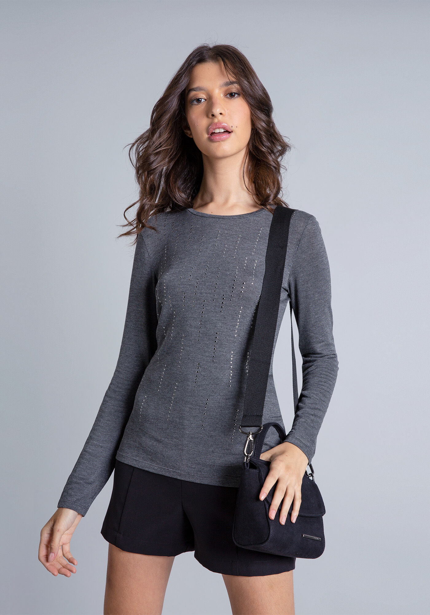 Blusa Manga Longa Strass, , large.