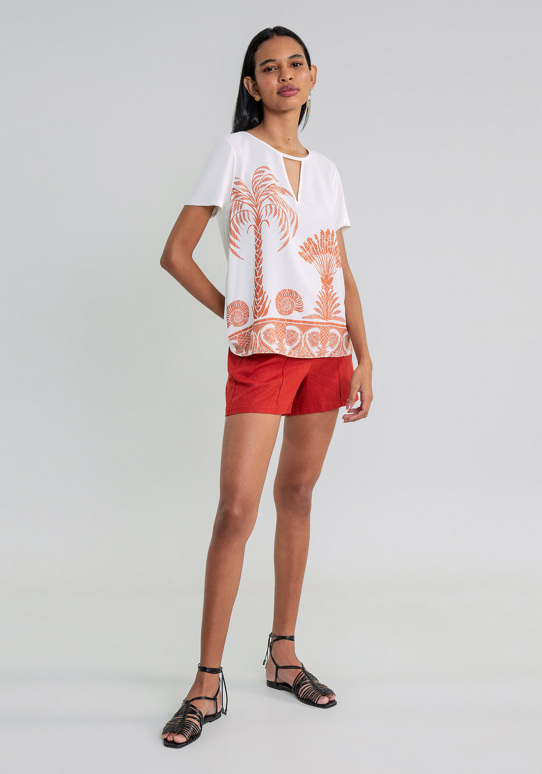 Blusa Estampada Recorte V, . Blusa Estampada Recorte V, , large.