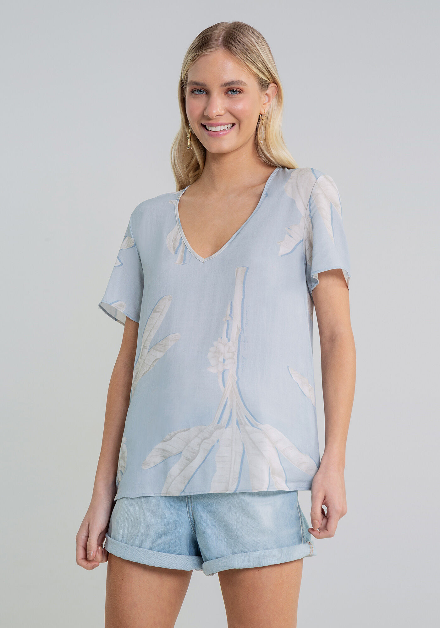 Blusa Decote V Estampa Agata, , large.