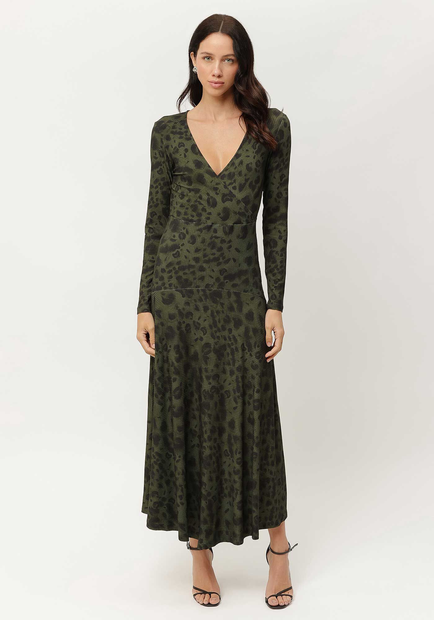 Vestido Midi Manga Longa com Decote Transpassado, , large.