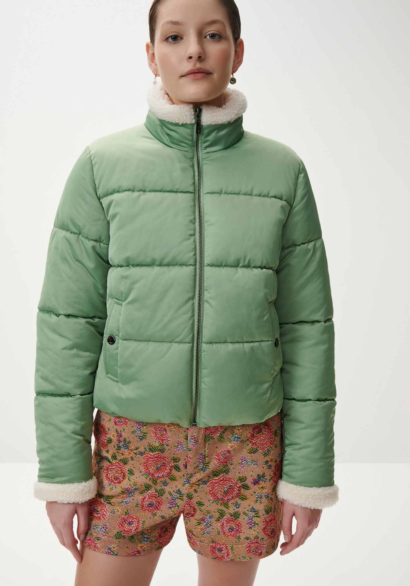 Jaqueta Puffer com Gola Pelo e Bolsos, VERDE GEMSTONE, large.