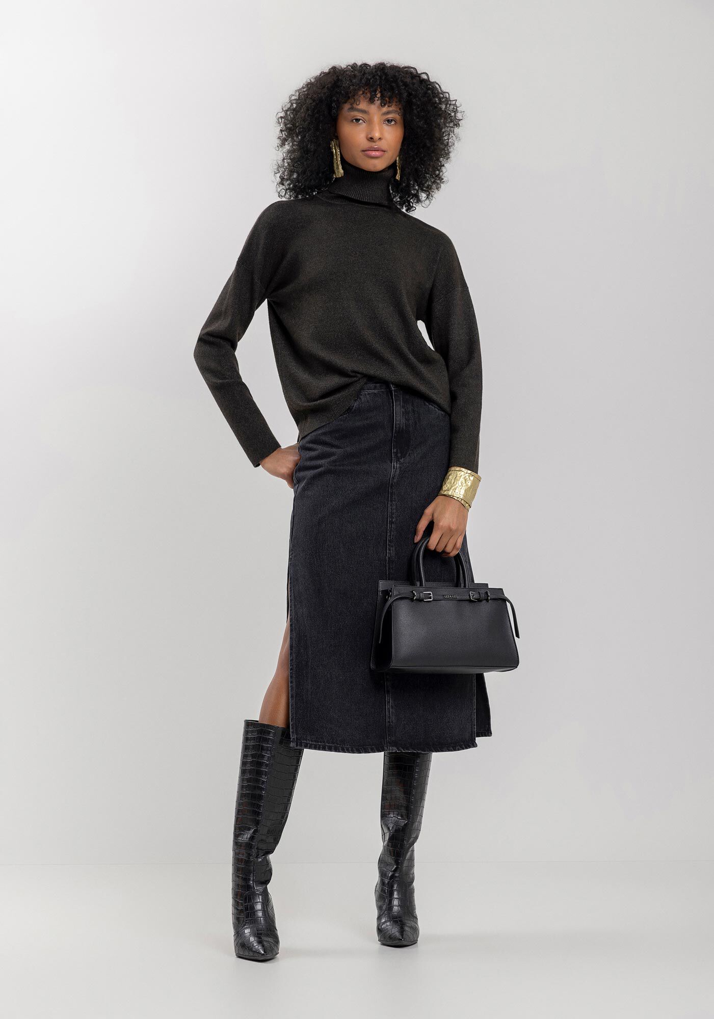 Blus&atilde;o B&aacute;sico De Mangas Longas Em Malha De Tric&ocirc;, PRETO, large.