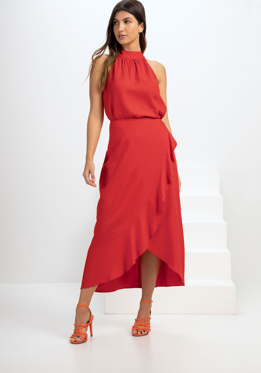 Saia Midi em Viscose com Babado Transpassado, . Saia Midi em Viscose com Babado Transpassado, , large.