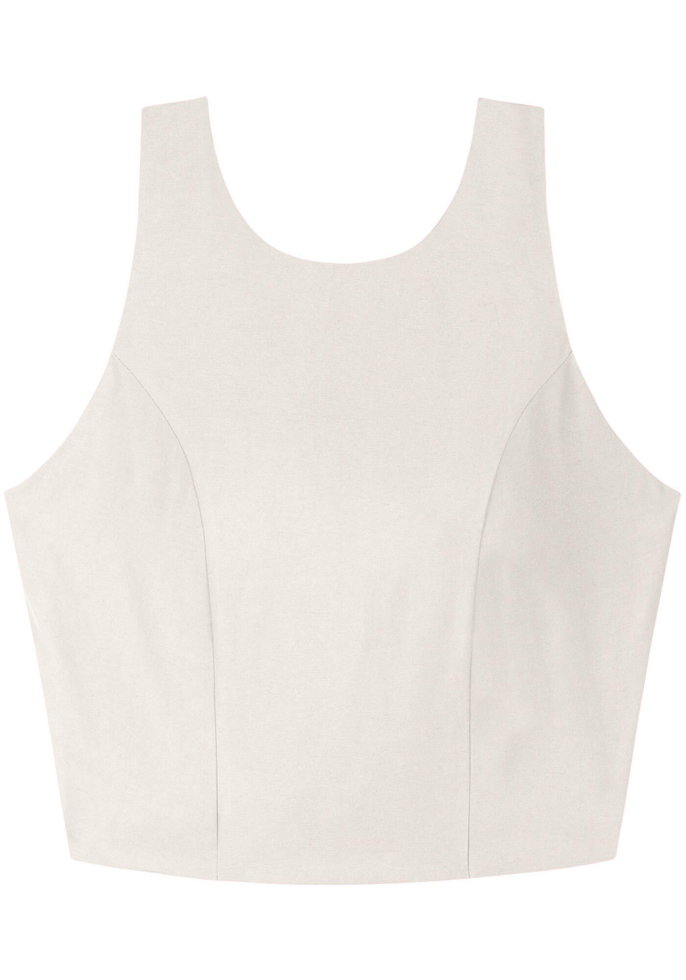 Blusa Cropped Sem Mangas Em Alfaiataria Com Decote Redondo, , large.