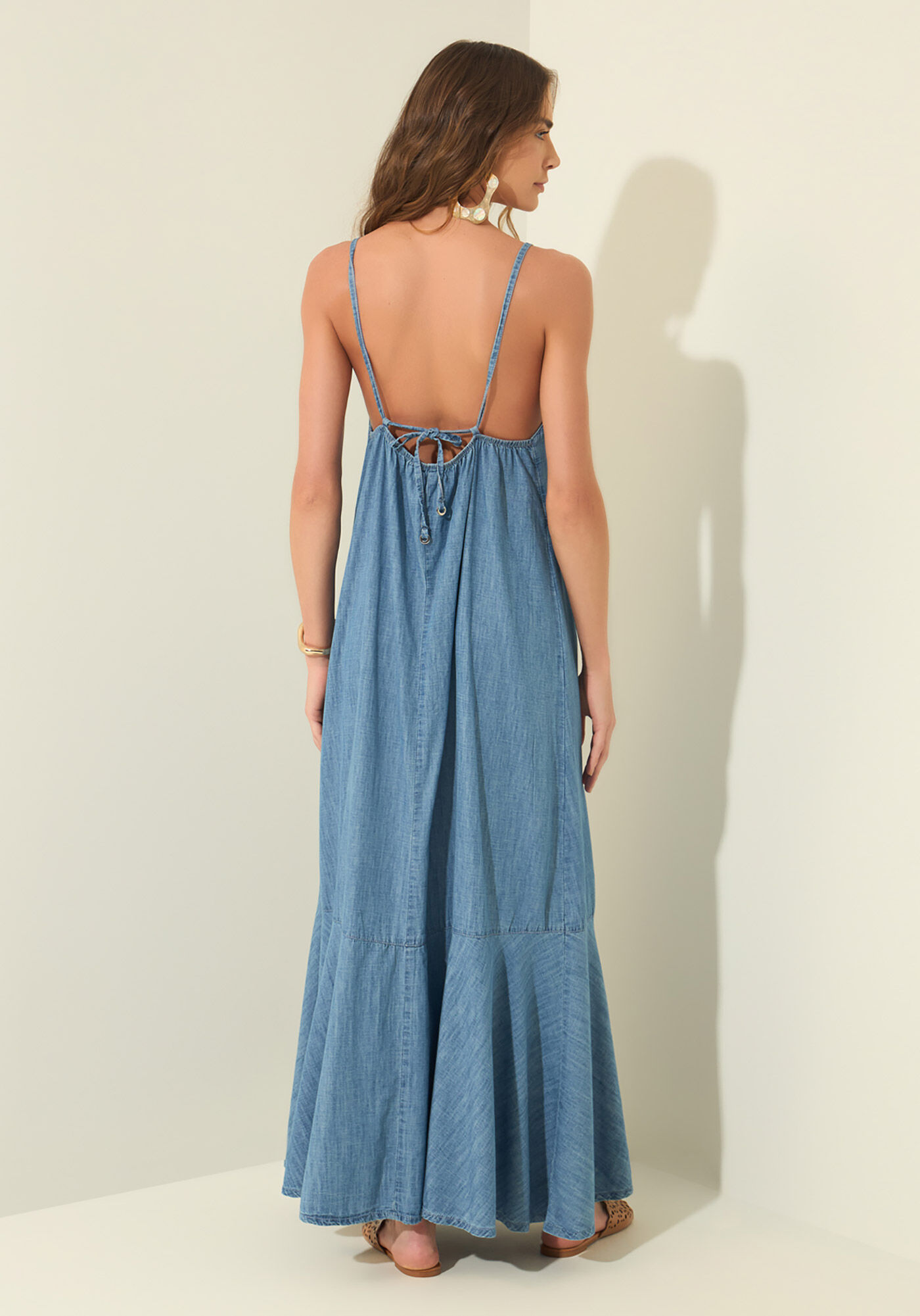 Vestido Jeans Longo De Al&ccedil;as Com Linho, JEANS, large.