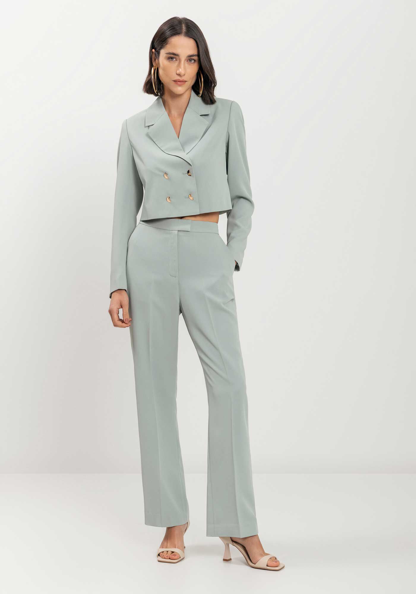 Cal&ccedil;a Reta De Cintura M&eacute;dia Com Bolsos, , large.