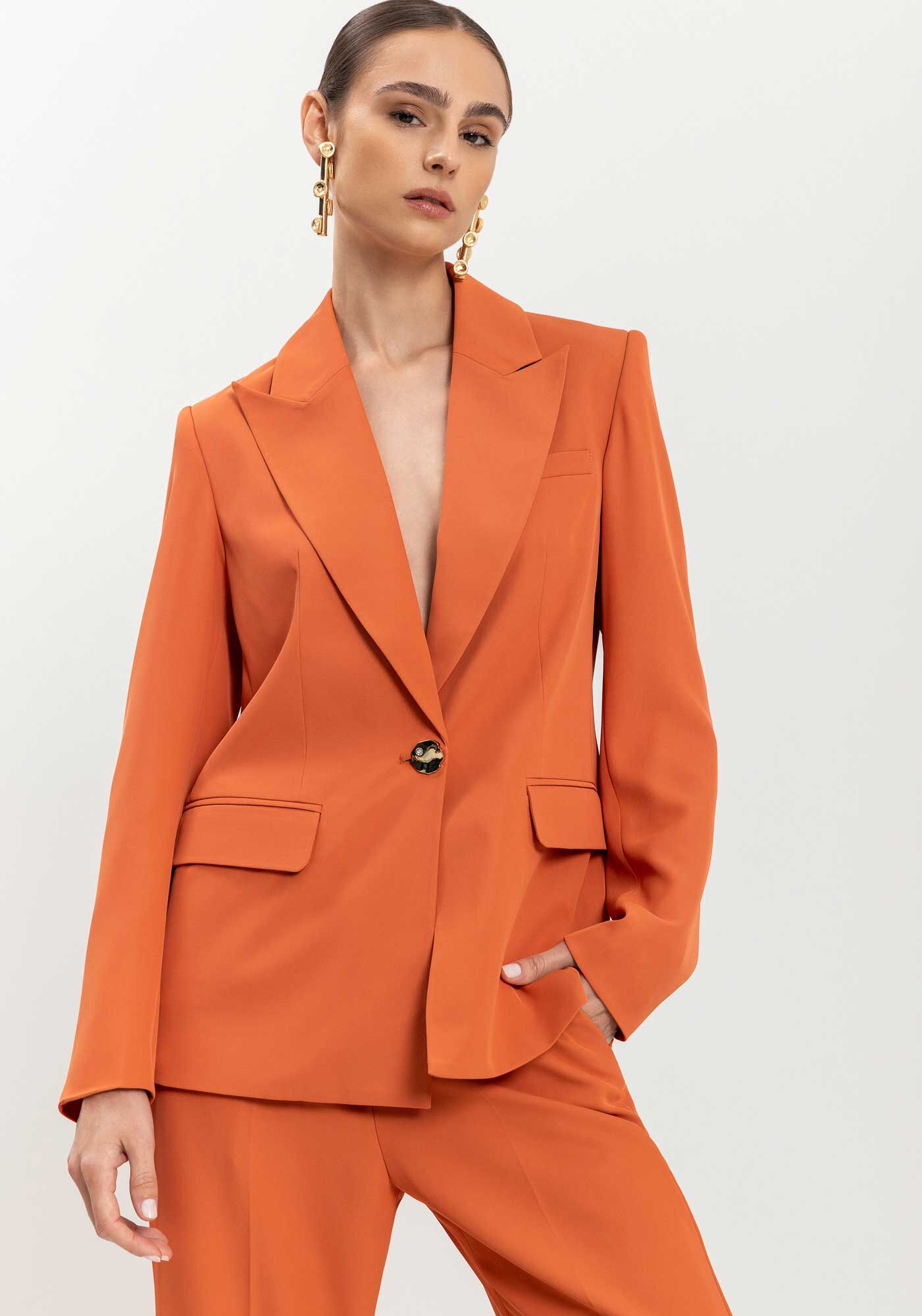 Blazer De Mangas Longas Com Bot&atilde;o E Lapelas, MARROM SANDALWOOD, large.