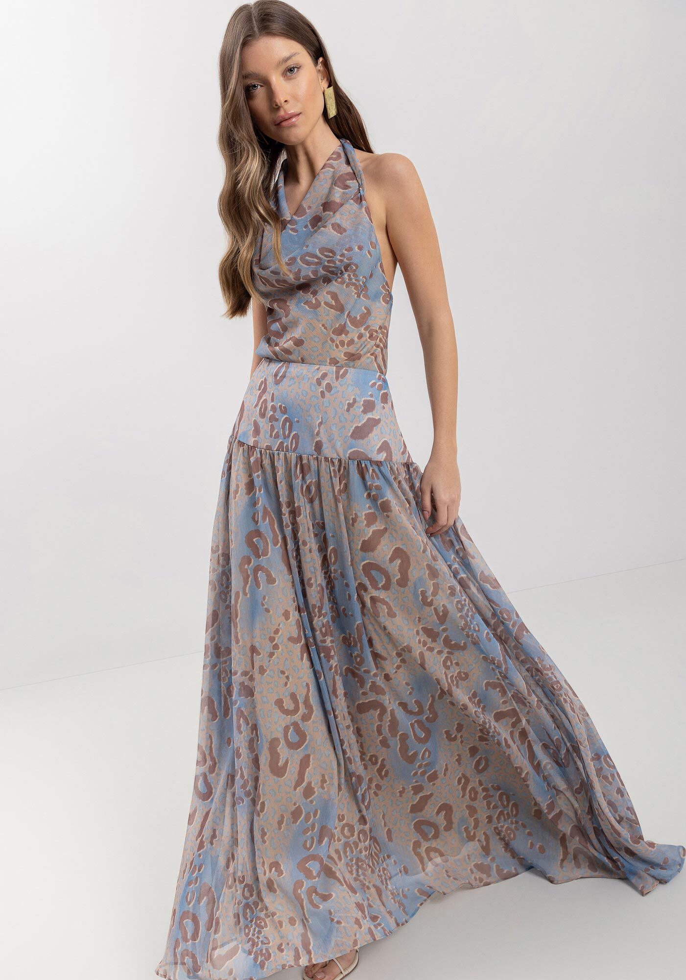 Blusa Curta Estampada Sem Mangas Com Decote Degag&ecirc;, SAVAGE BEGE, large.