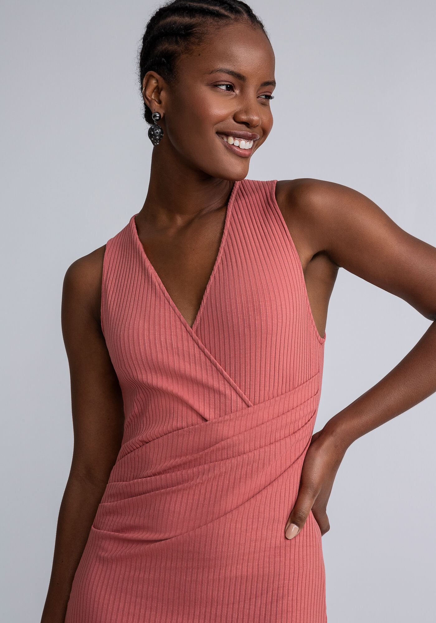 Vestido rose cheap midi justo