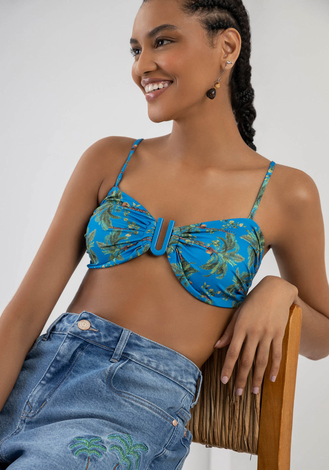 Top Biqu&iacute;ni Estampado com Detalhe Aviamento, , large.