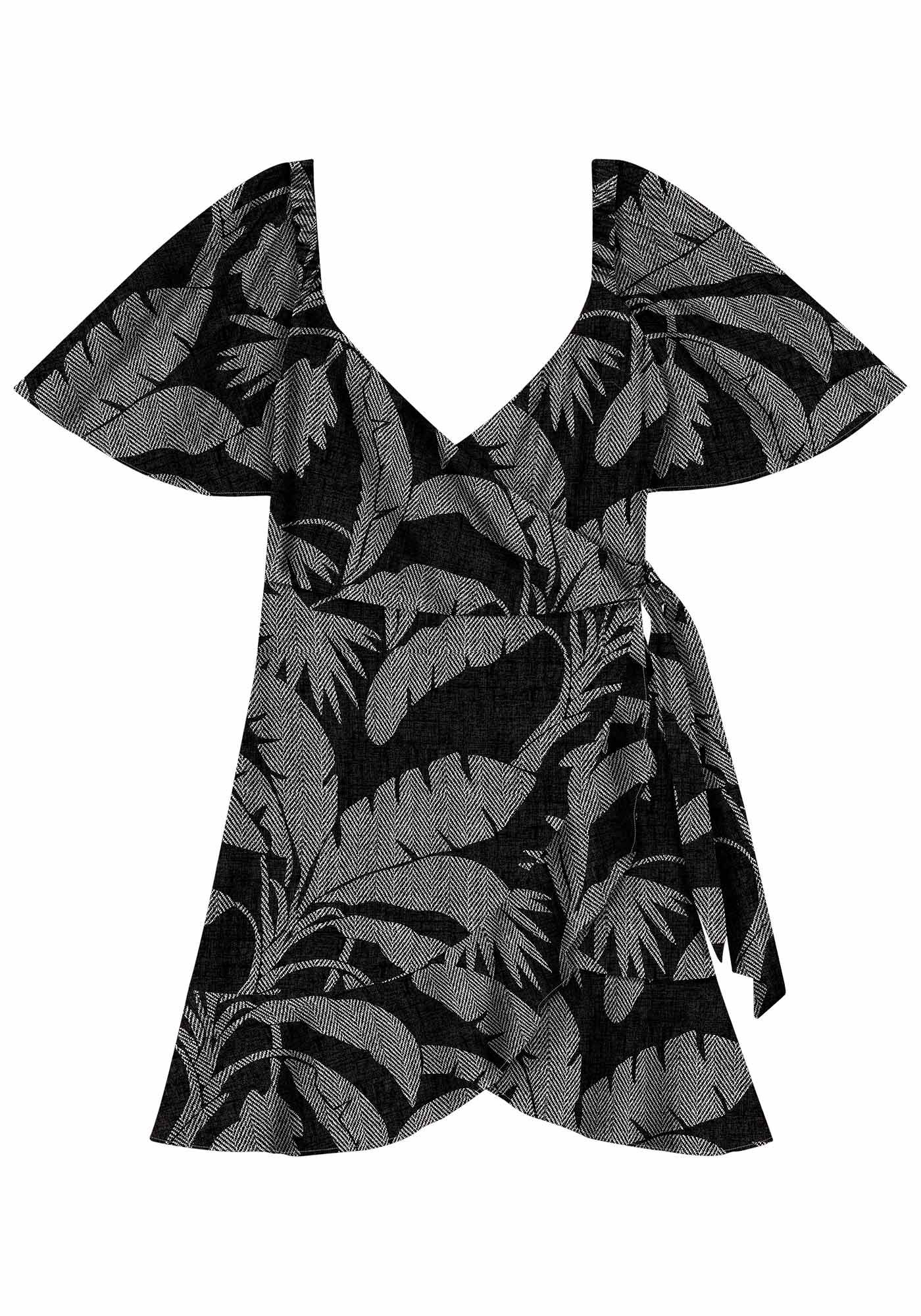 Vestido Curto Estampado em Viscose Transpassado, , large.