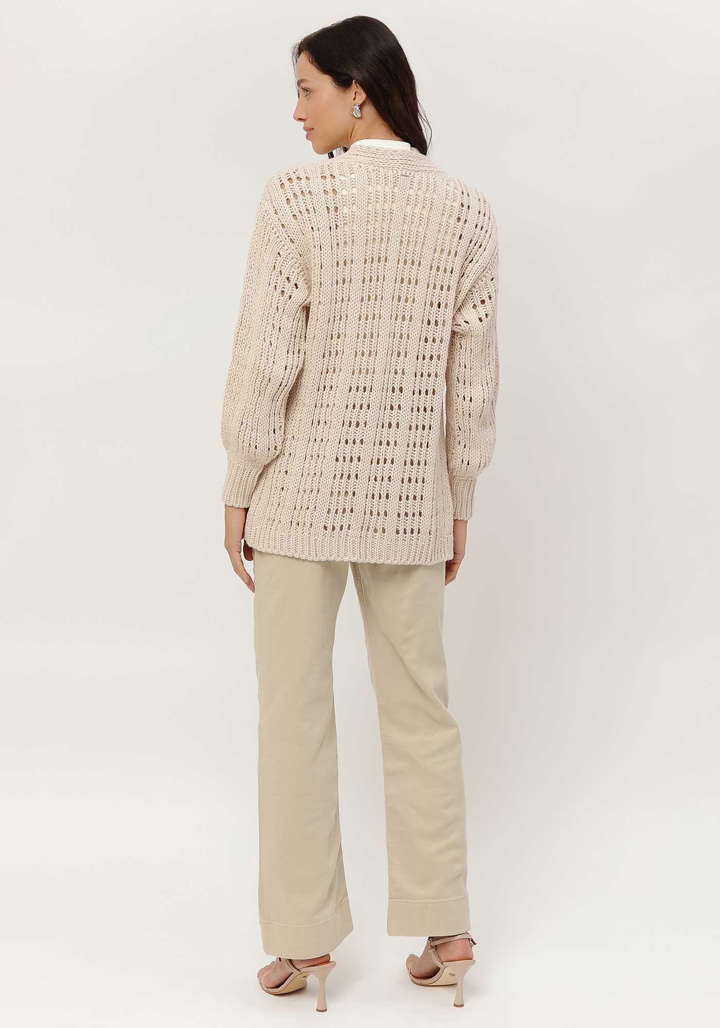 Cardigan em Tric&ocirc; Rendilhado com Manga Bufante, , large.