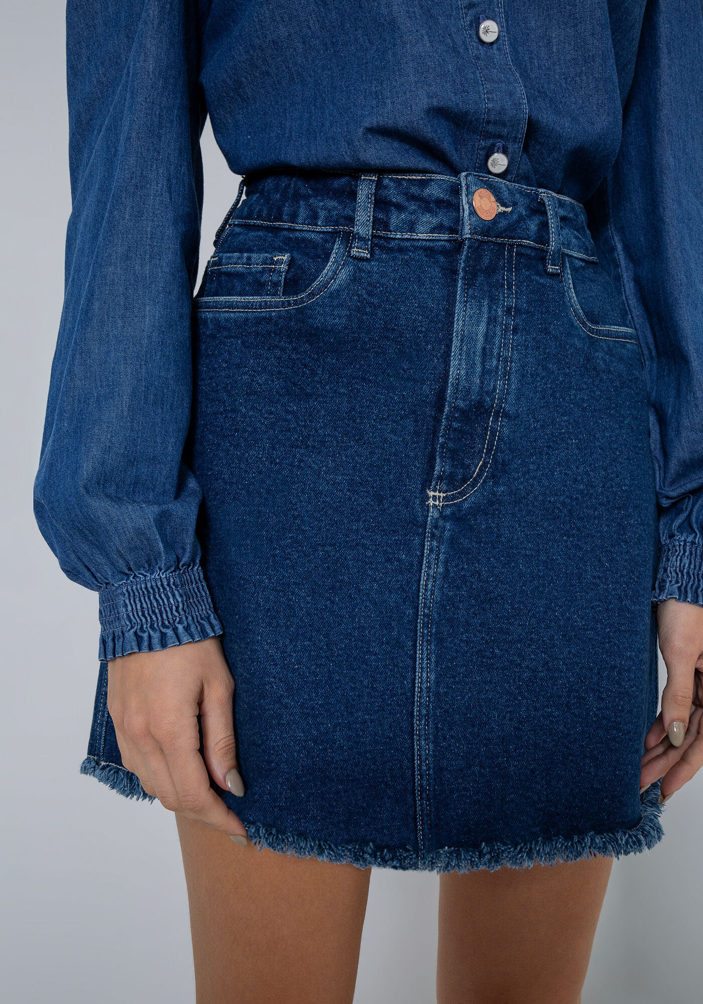 Saia Curta em Jeans com Cintura Alta, , large.