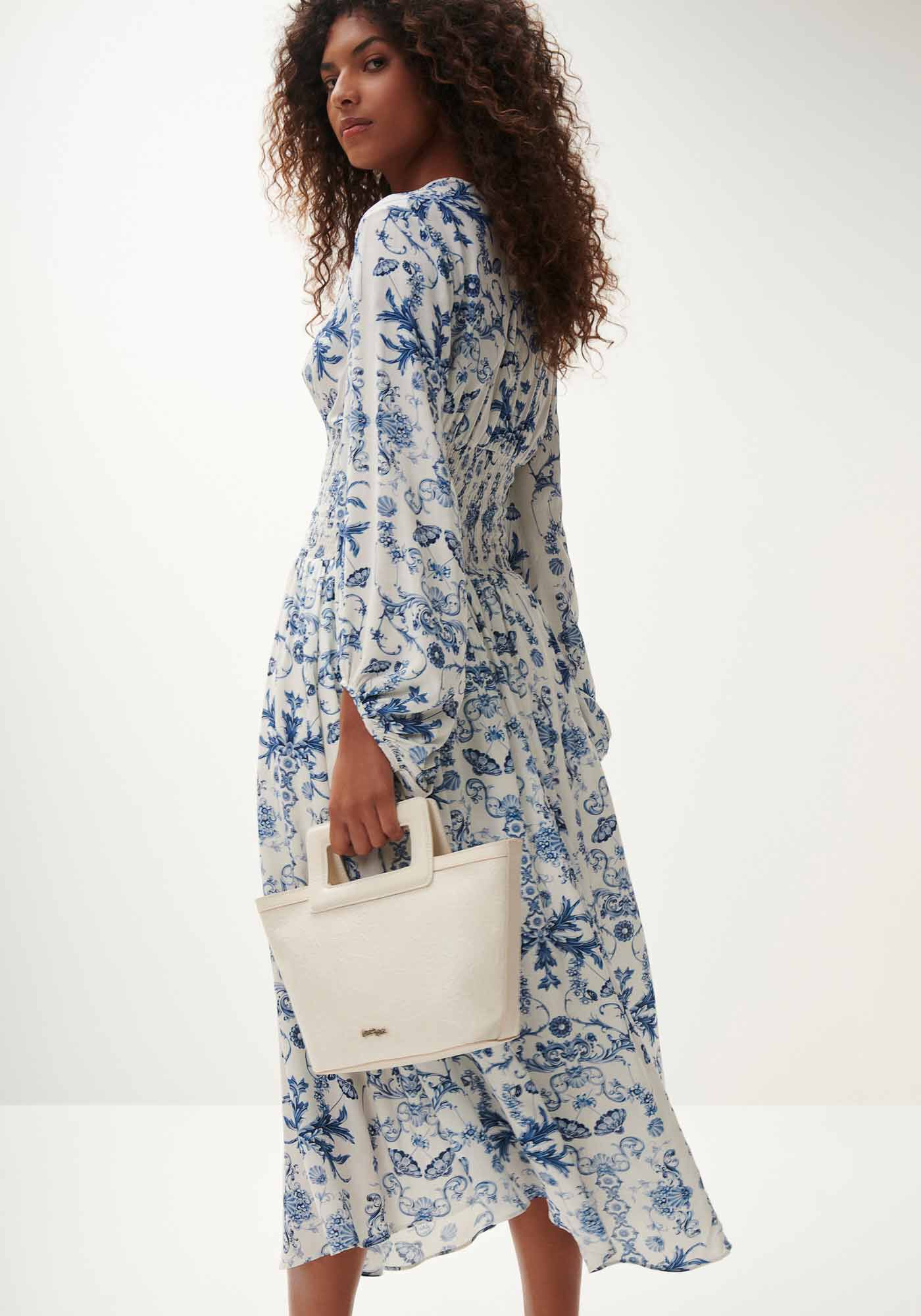 Vestido Midi Estampado com Manga Longa Bufante, , large.