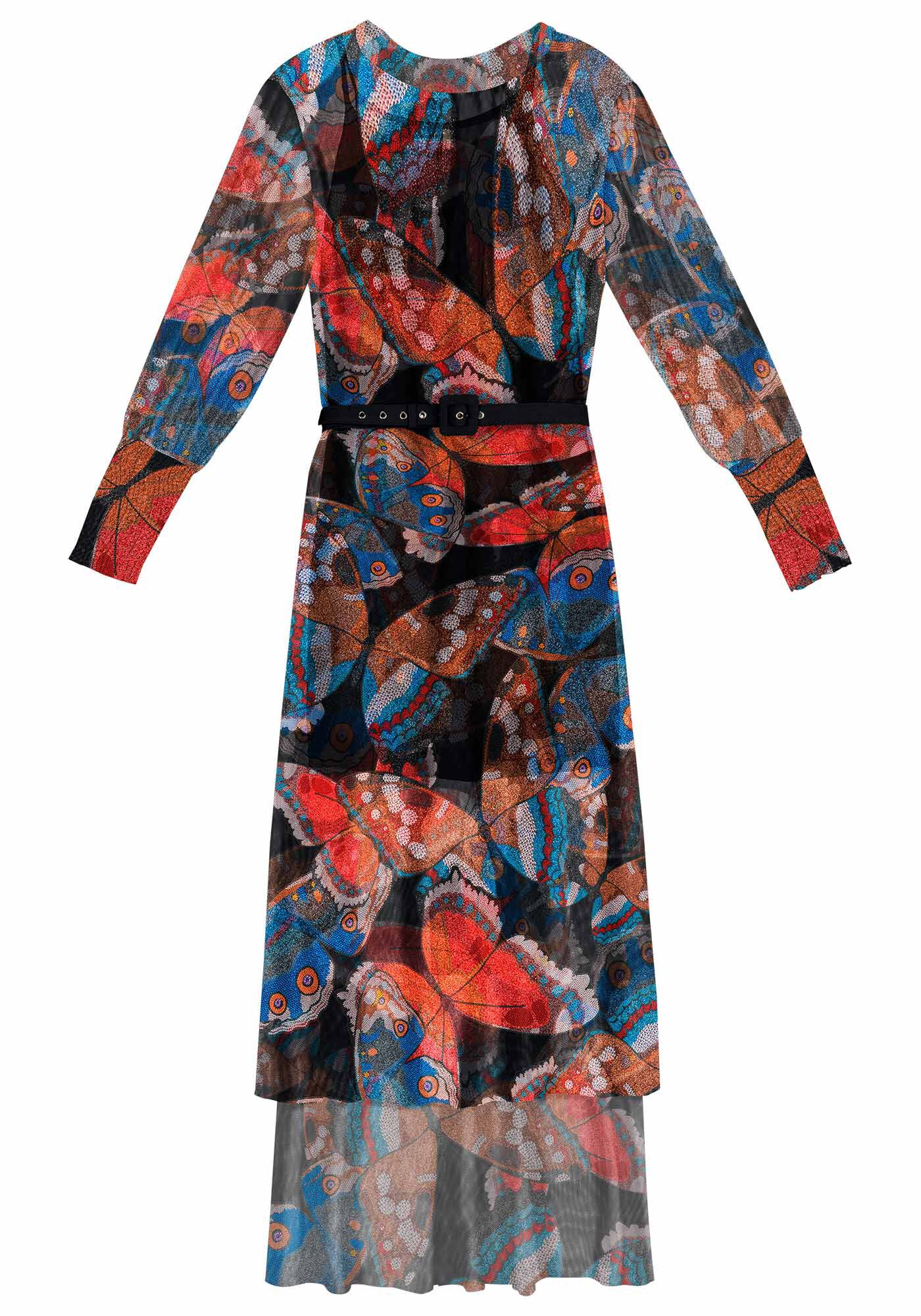 Vestido Longo em Tule Estampado com Cinto, , large.