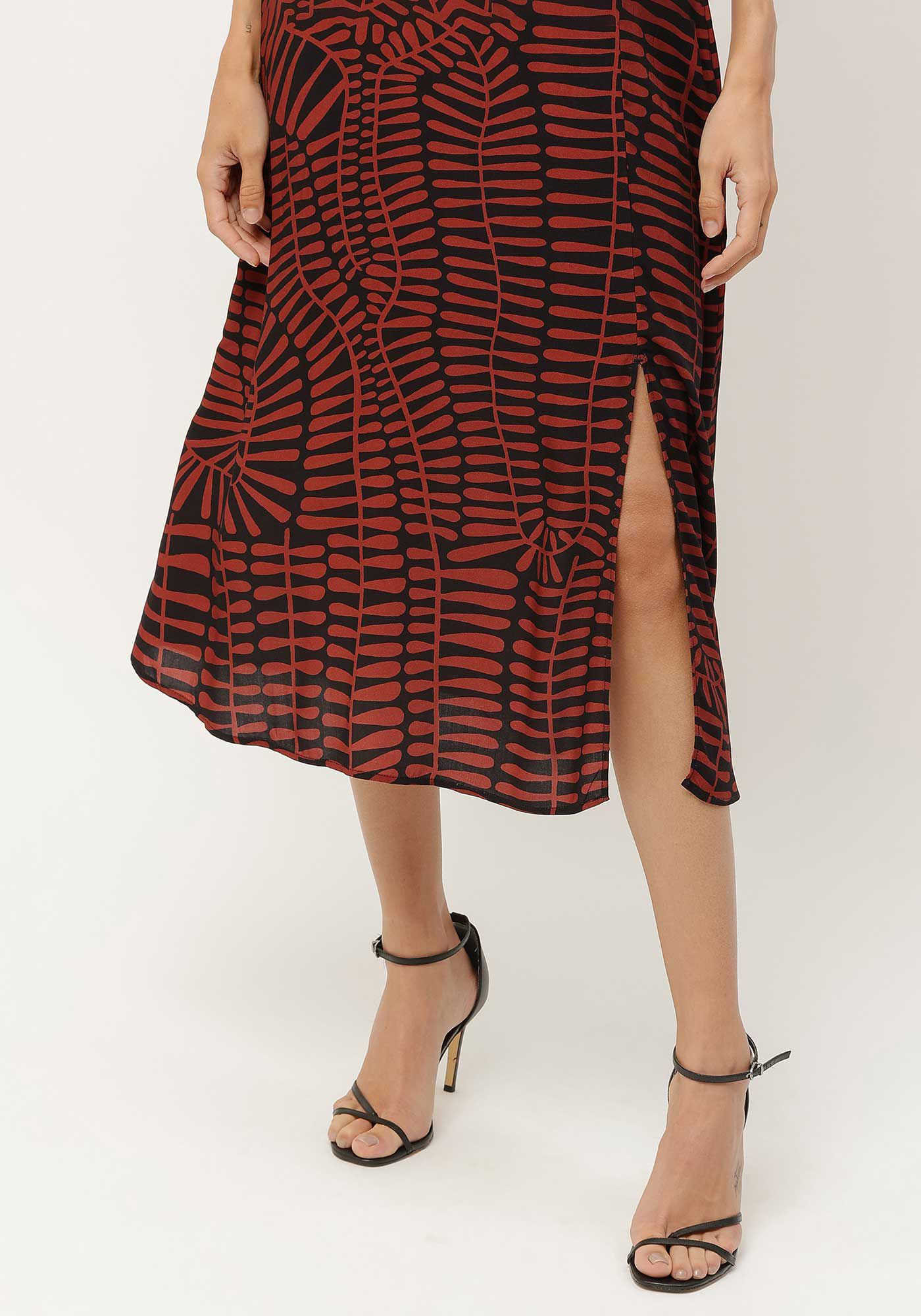 Vestido Midi Estampado com Manga Bufante e Fenda, , large.