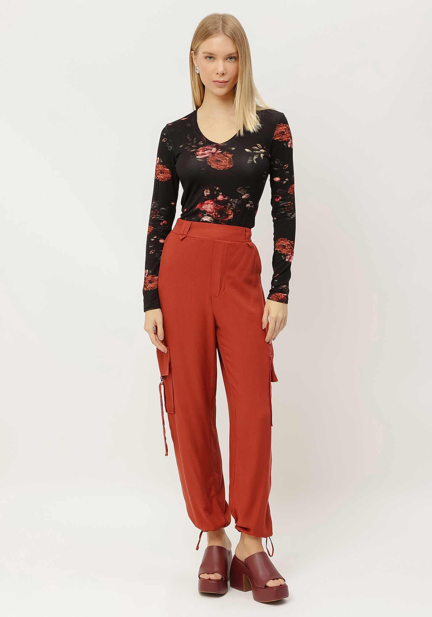 Blusa Manga Longa em Malha Viscose com Decote V, , large.