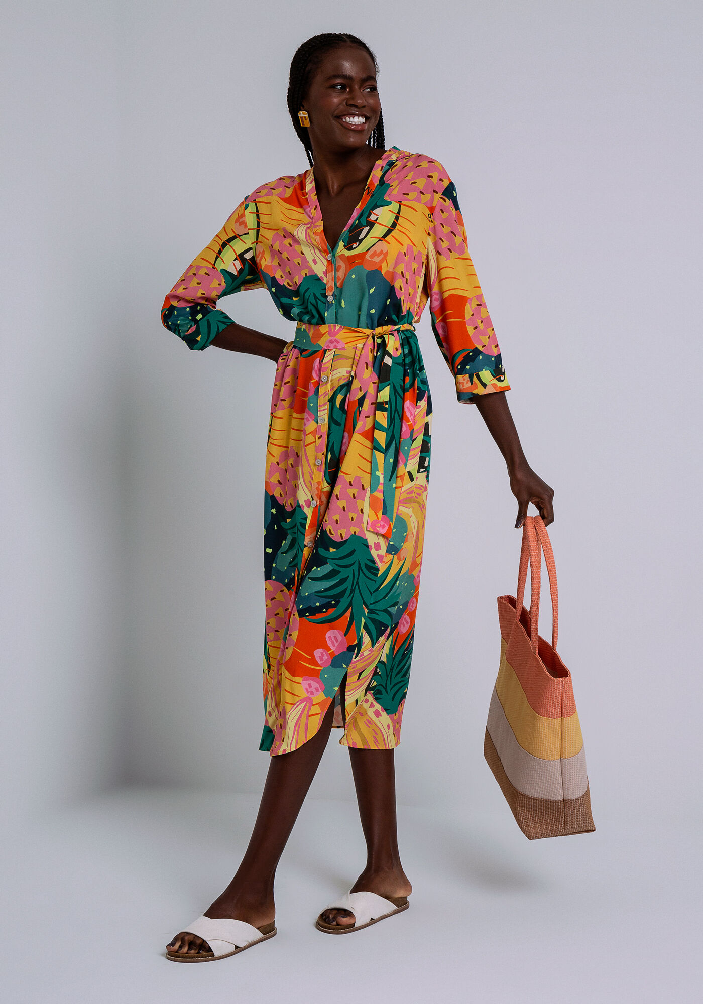 Camisa Chemise Sa&iacute;da de Praia em Viscose, FRUTA DE PALMA, large.