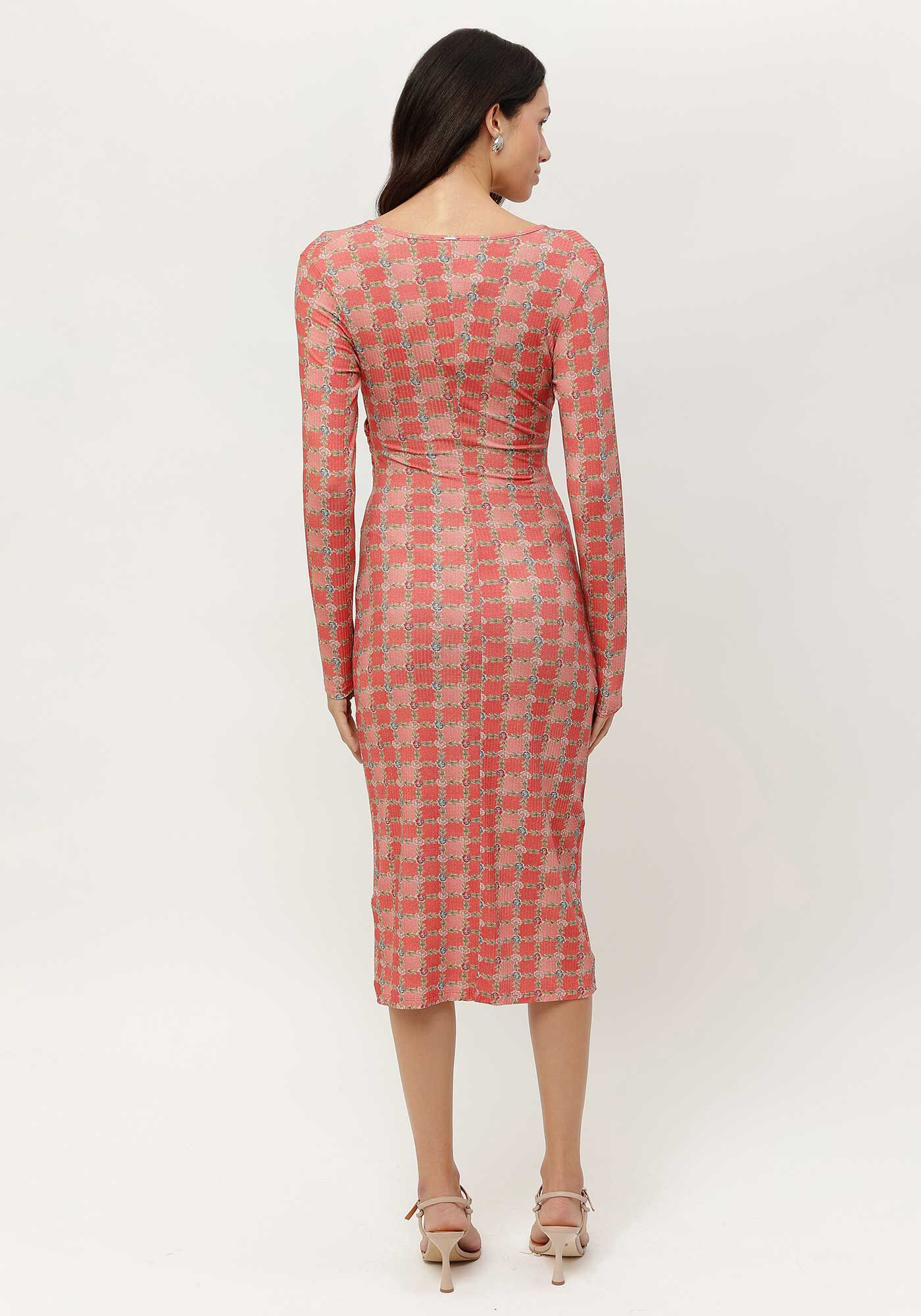 Vestido Midi Manga Longa Canelado Estampado, , large.