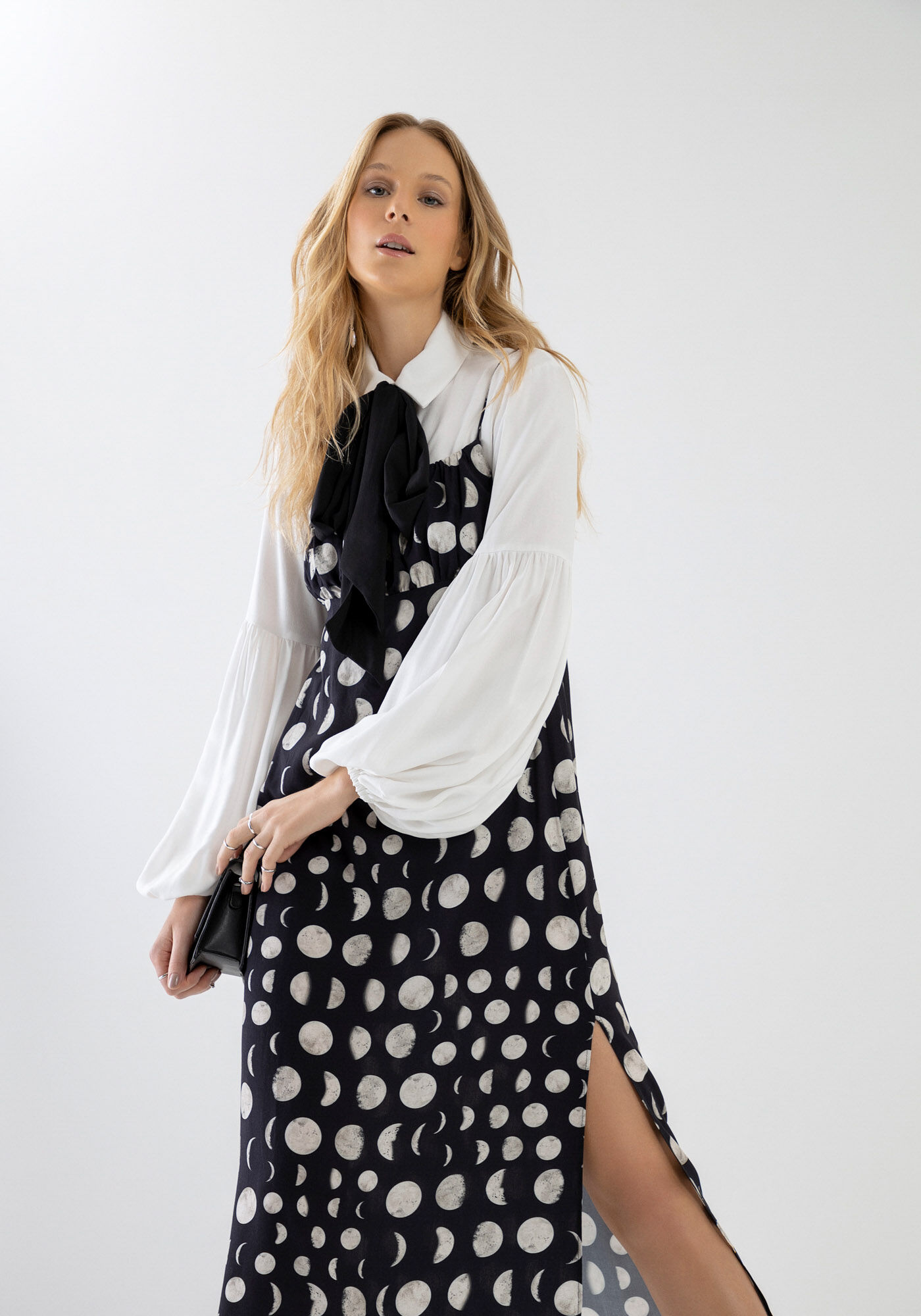 Vestido Midi Estampado com Busto Franzido, LUA, large.