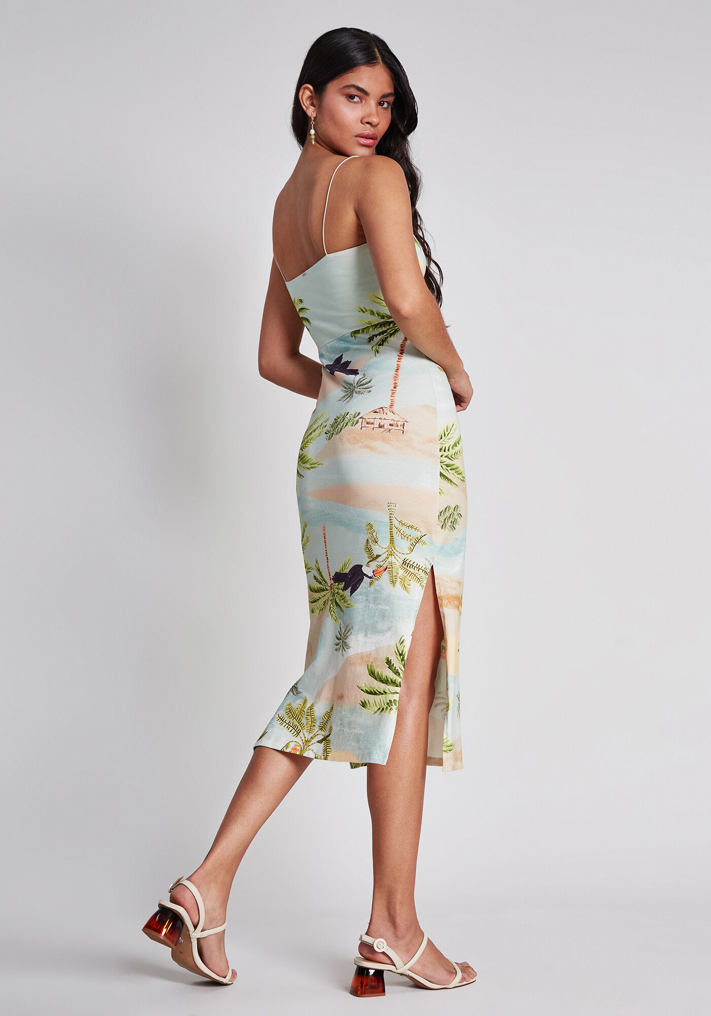 Vestido M&iacute;di Decote Reto Estampa, , large.