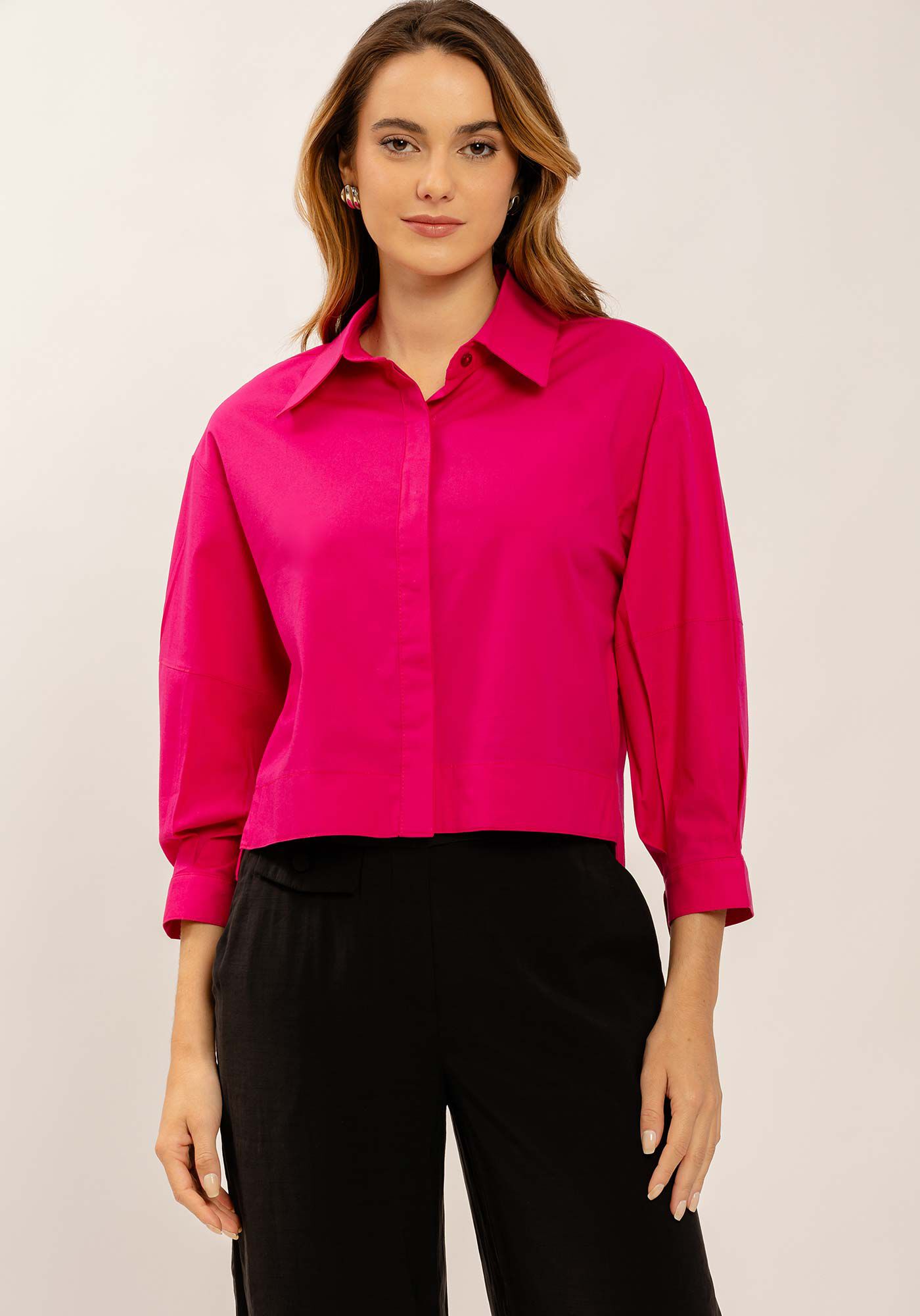 Camisa Curta com Manga 3/4 Bufante, , large.