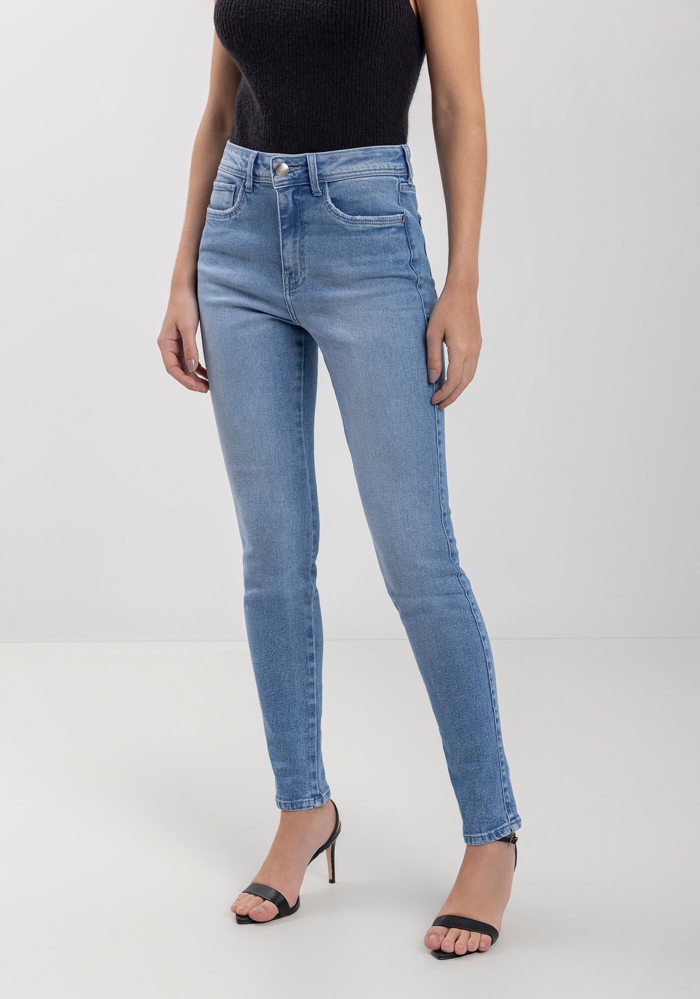 Cal&ccedil;a Skinny Cintura Alta Jeans Com Elastano, , large.