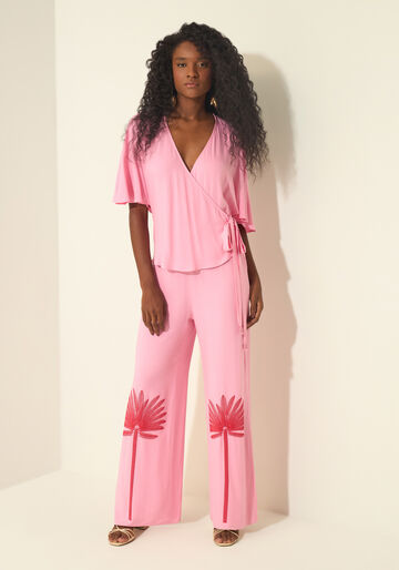 Macacão Longo Transpassado Com Amarração E Estampas, ROSA AGATE. Macacão Longo Transpassado Com Amarração E Estampas, ROSA AGATE, large.