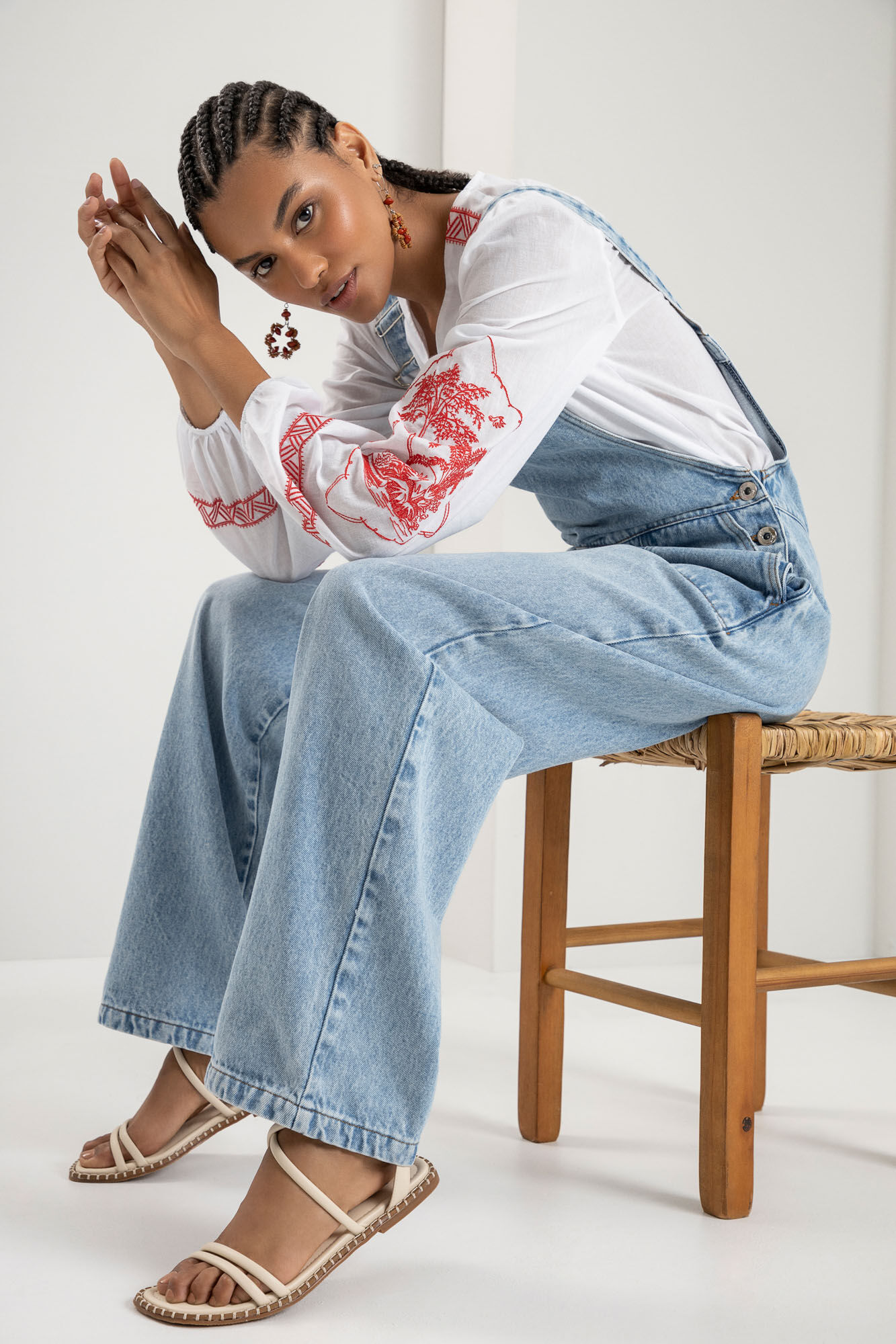 Jardineira Jeans Longa com Bolsos, , large.