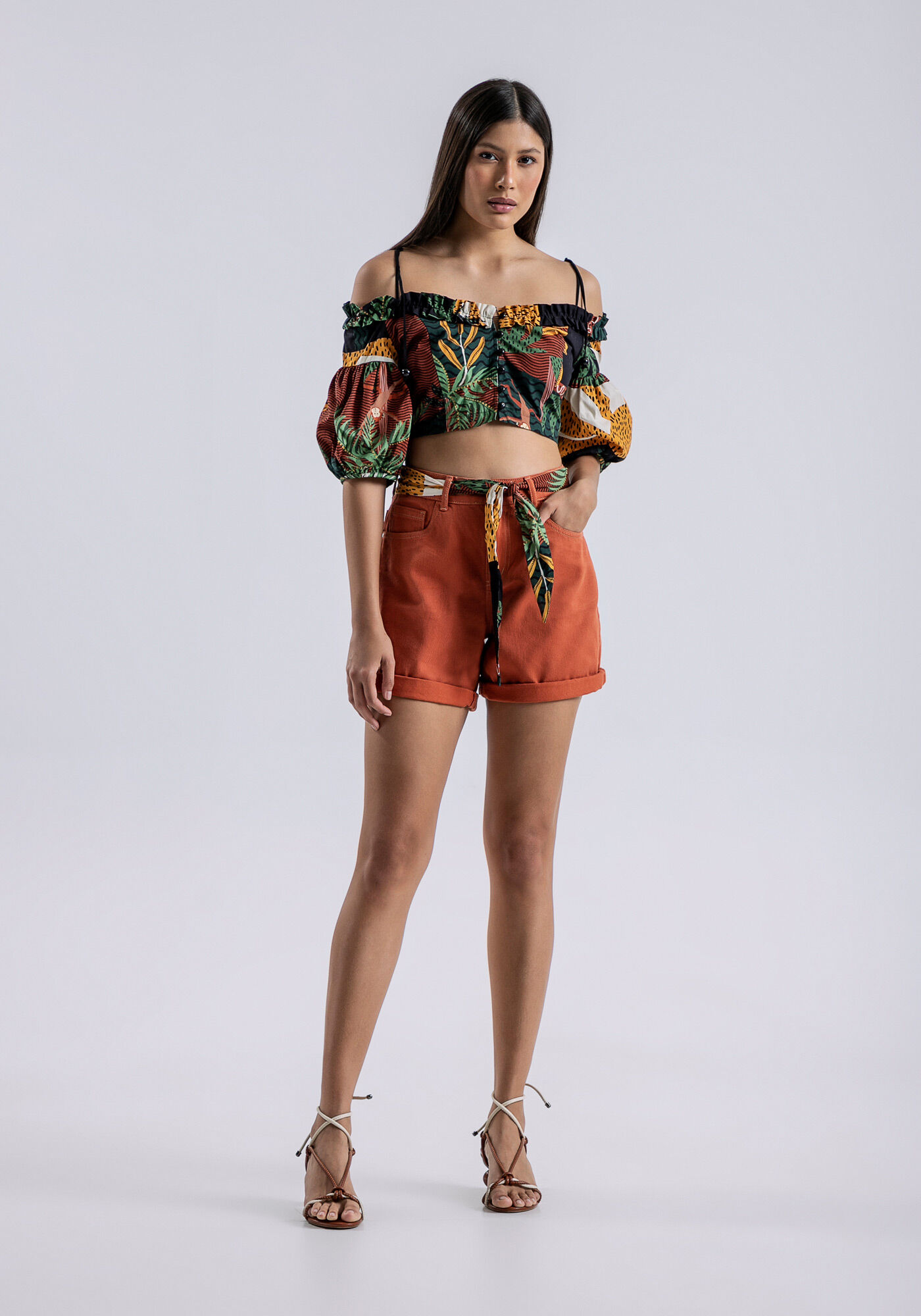 Bermuda Sarja Boyfriend Venice com Faixa, MARROM OXIDO, large.