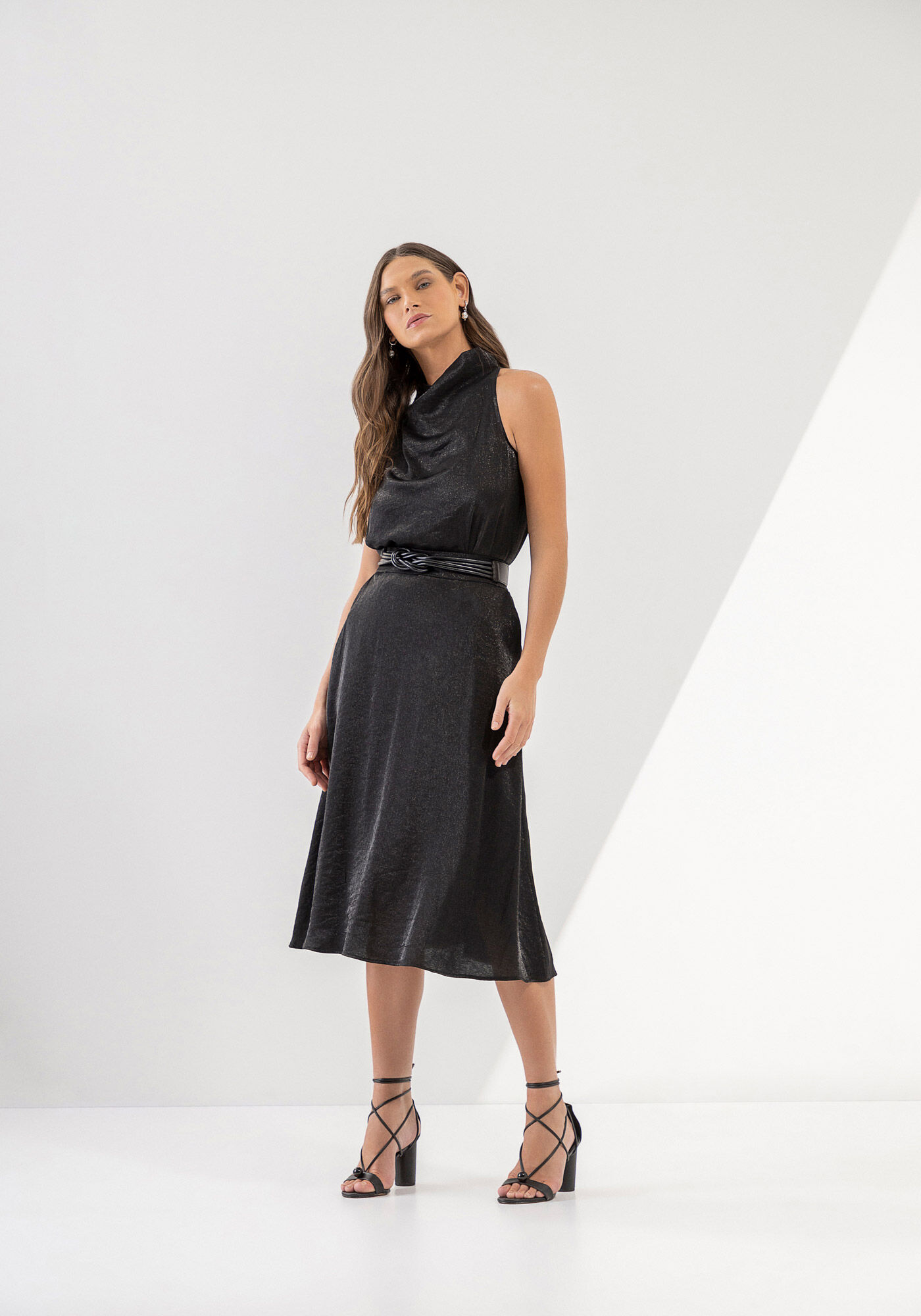 Saia Midi Evas&ecirc; em Cetim com Bolsos, , large.