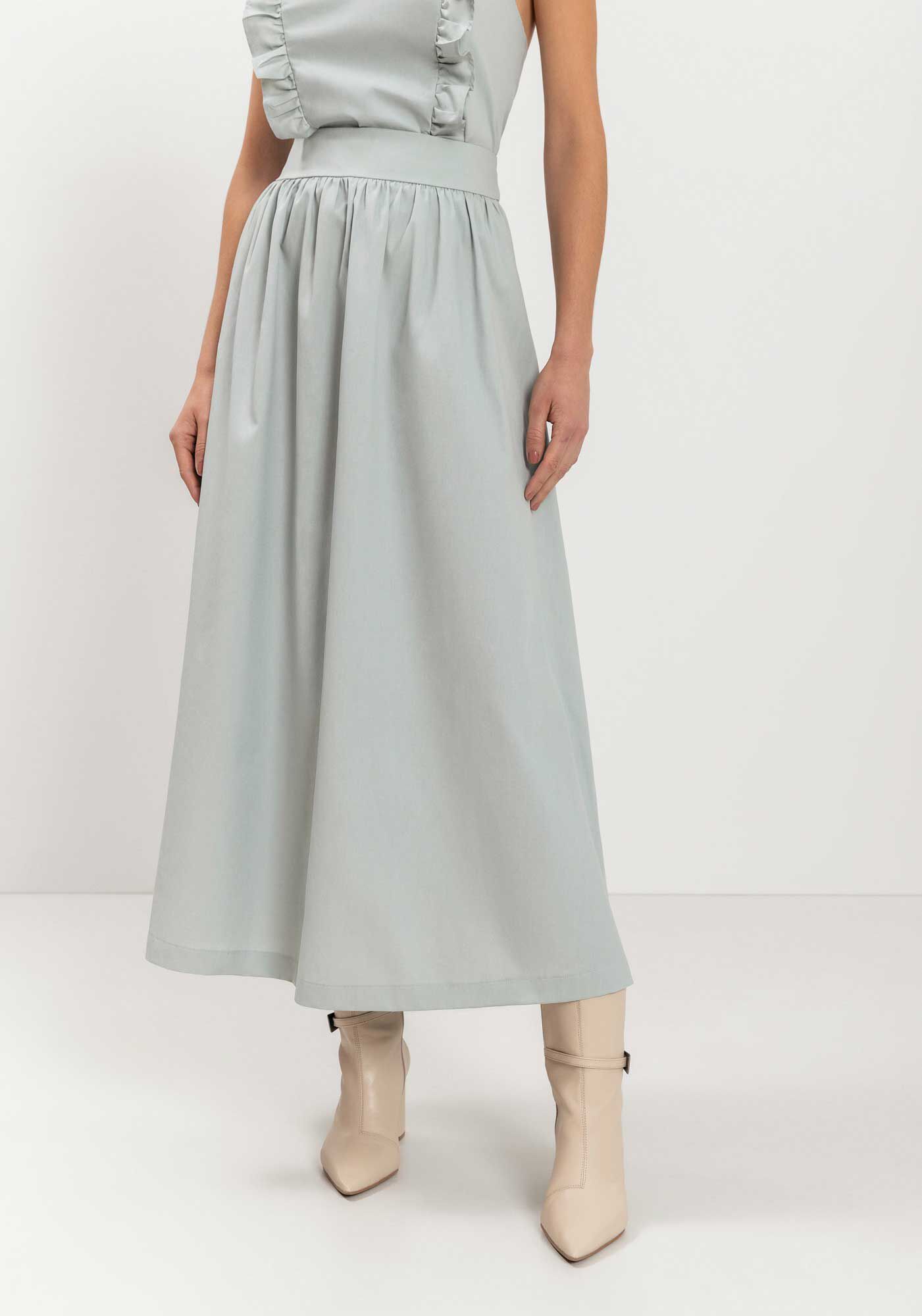 Saia Ch&aacute; Com Cintura Alta Em Tafet&aacute; De Algod&atilde;o, , large.