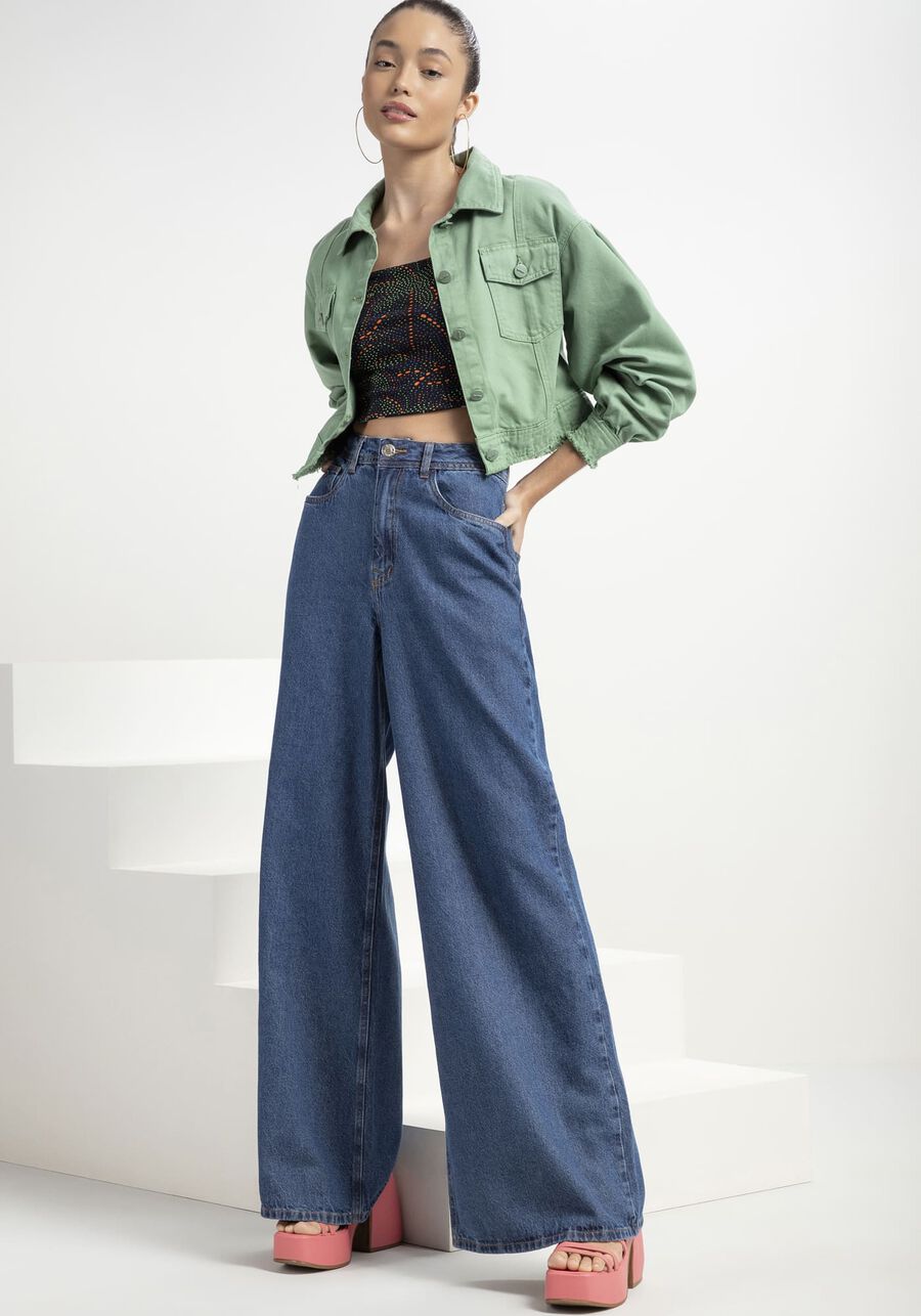 Calça Jeans Wide Leg Super Alta Sustentável, JEANS MEDIO. Calça Jeans Wide Leg Super Alta Sustentável, JEANS MEDIO, large.