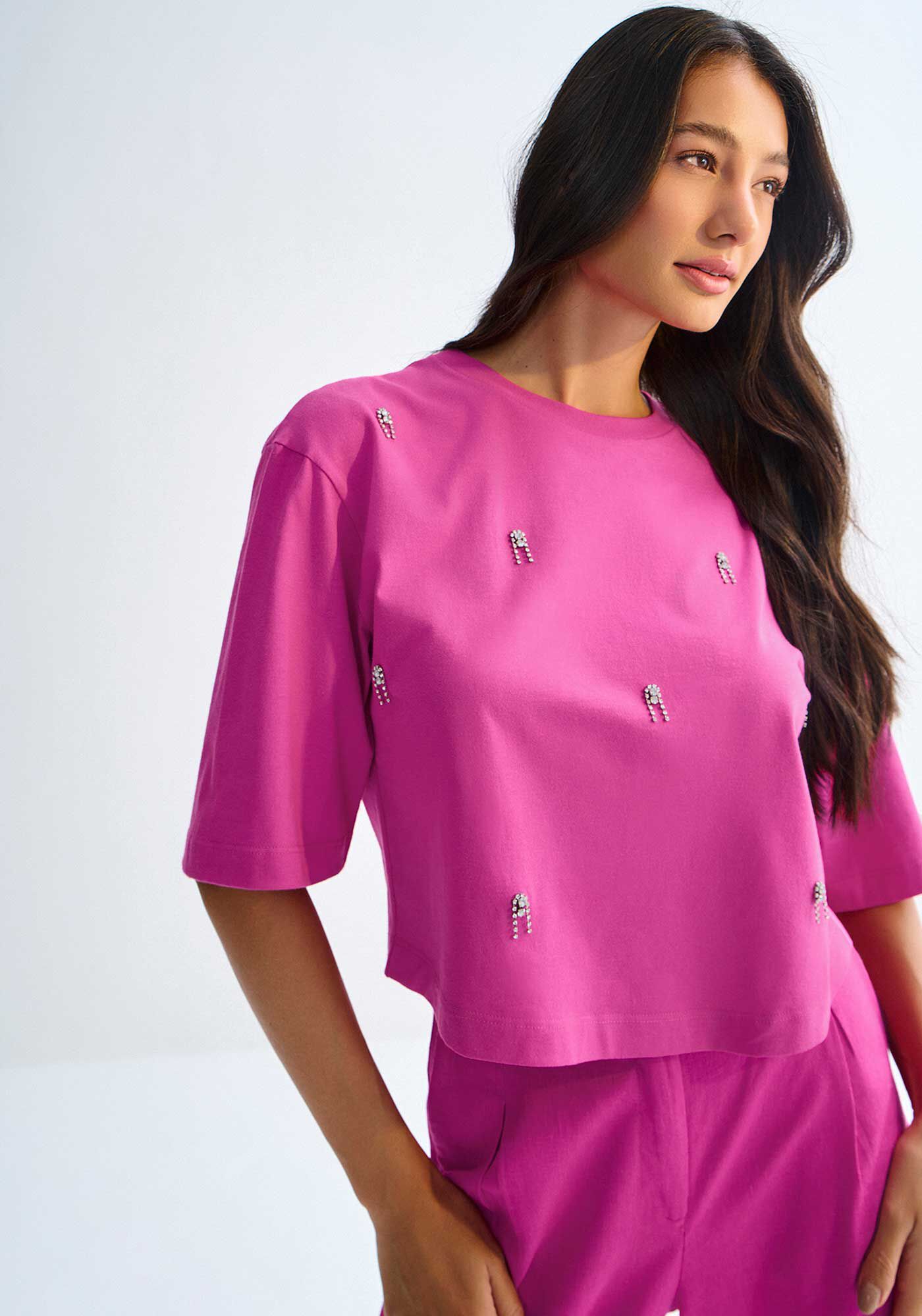 T-shirt Curta Presente&aacute;velMalha Prime com Strass, , large.