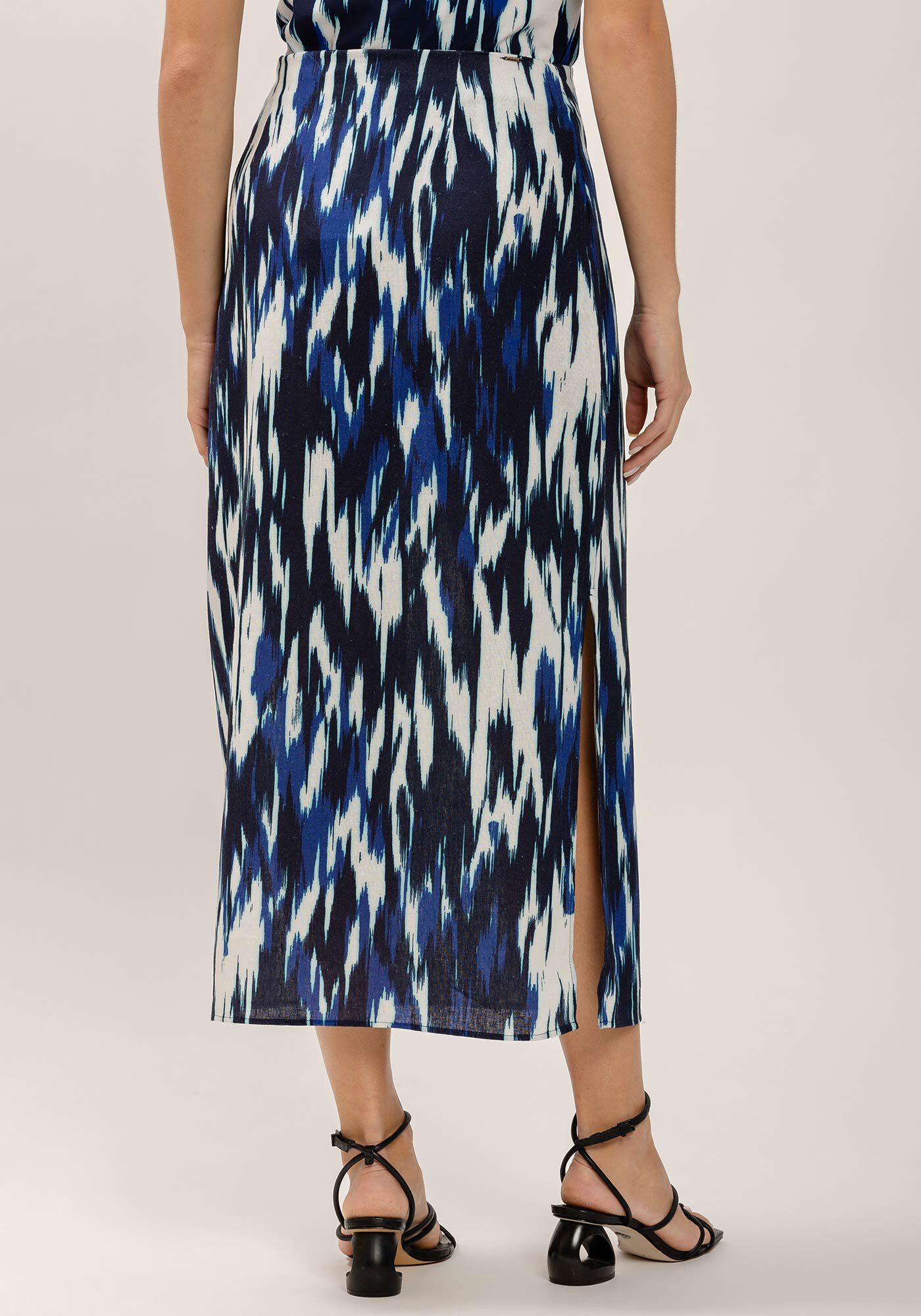 Saia Midi Cintura Alta em Viscose Estampada, , large.