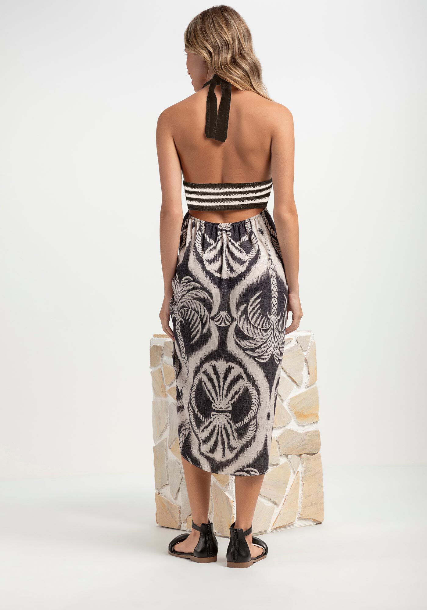 Vestido Midi Frente &Uacute;nica em Tric&ocirc; e Viscose, , large.