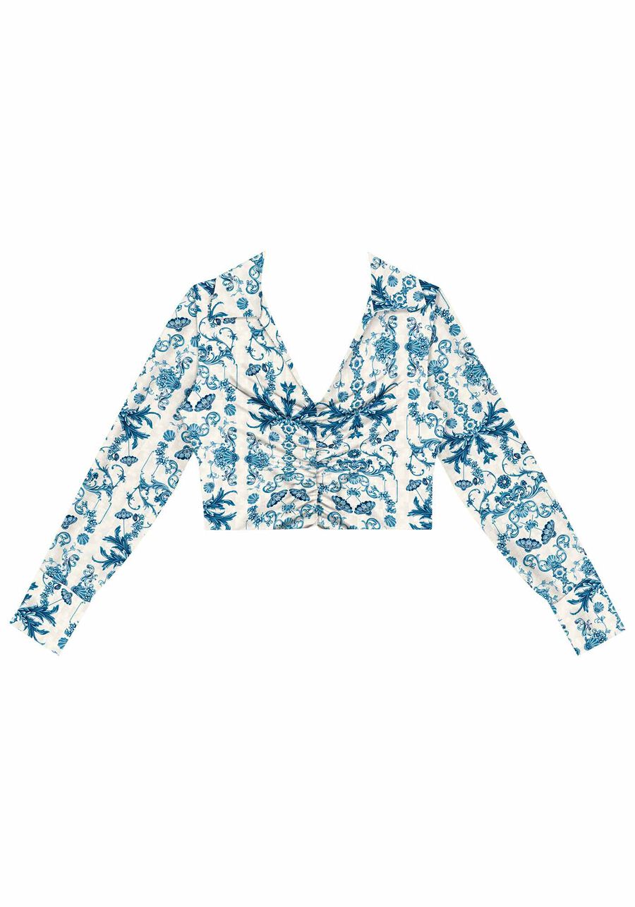 Camisa Cropped Estampada com Franzido, . Camisa Cropped Estampada com Franzido, , large.